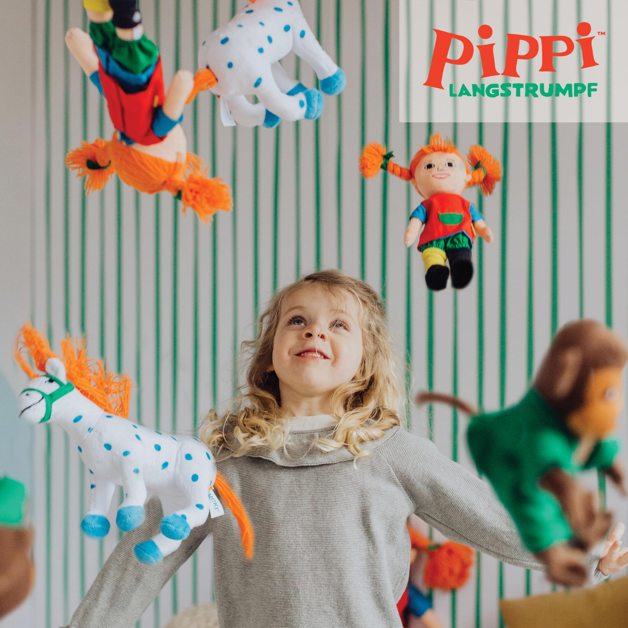 Pippi Langstrumpf Kuscheltier-Set - Mit Pippi Stoffpuppe (20 cm), Herr Nilsson AFFE (16 cm) & Kleiner Onkel Pferd (22 cm) - Offiziell lizenziert, Plüschtier klein für Kinder