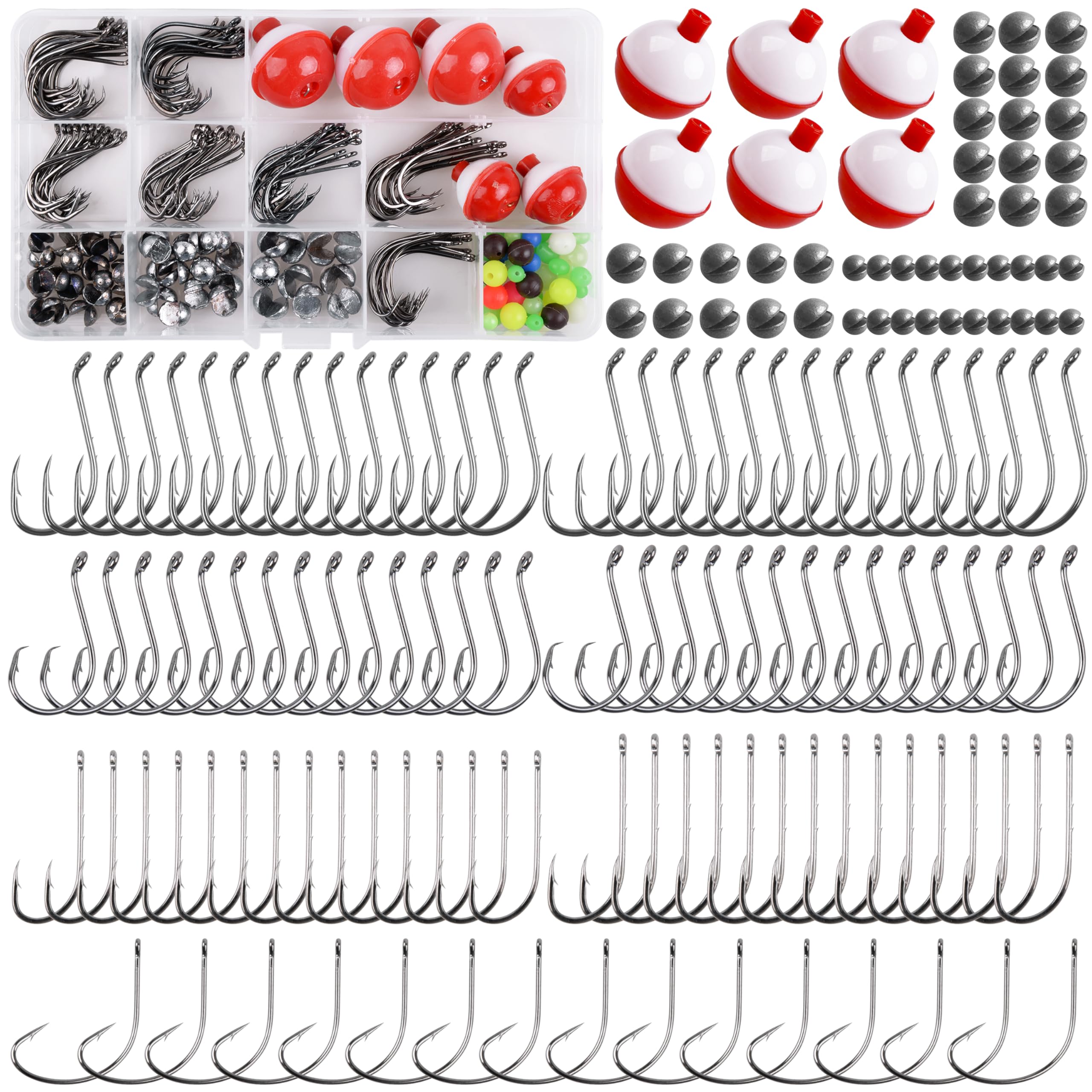 Fishing Bobbers Tackle Kit, 186pcs Basic Fishing Tackle Box Set Included Fishing Hooks Bobbers Circle Octopus Hooks Sinker Weights Beginners Fishing