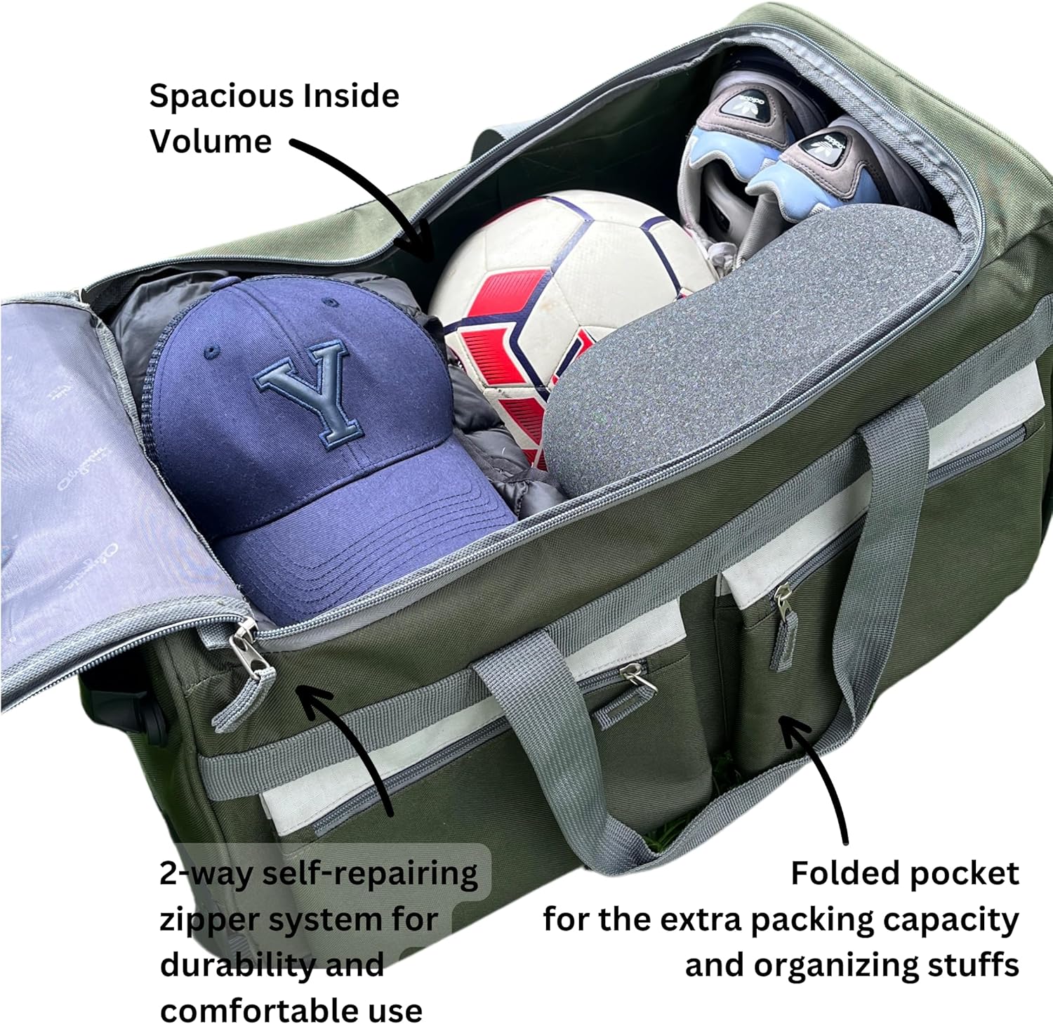 Olympia U.S.A. 33 inch Jumbo Size 8 Pockets Wheeled Rolling Duffel Bag Water Resistant Luggage Lightweight Travel Suitcase with Retractable Handle - Image 4