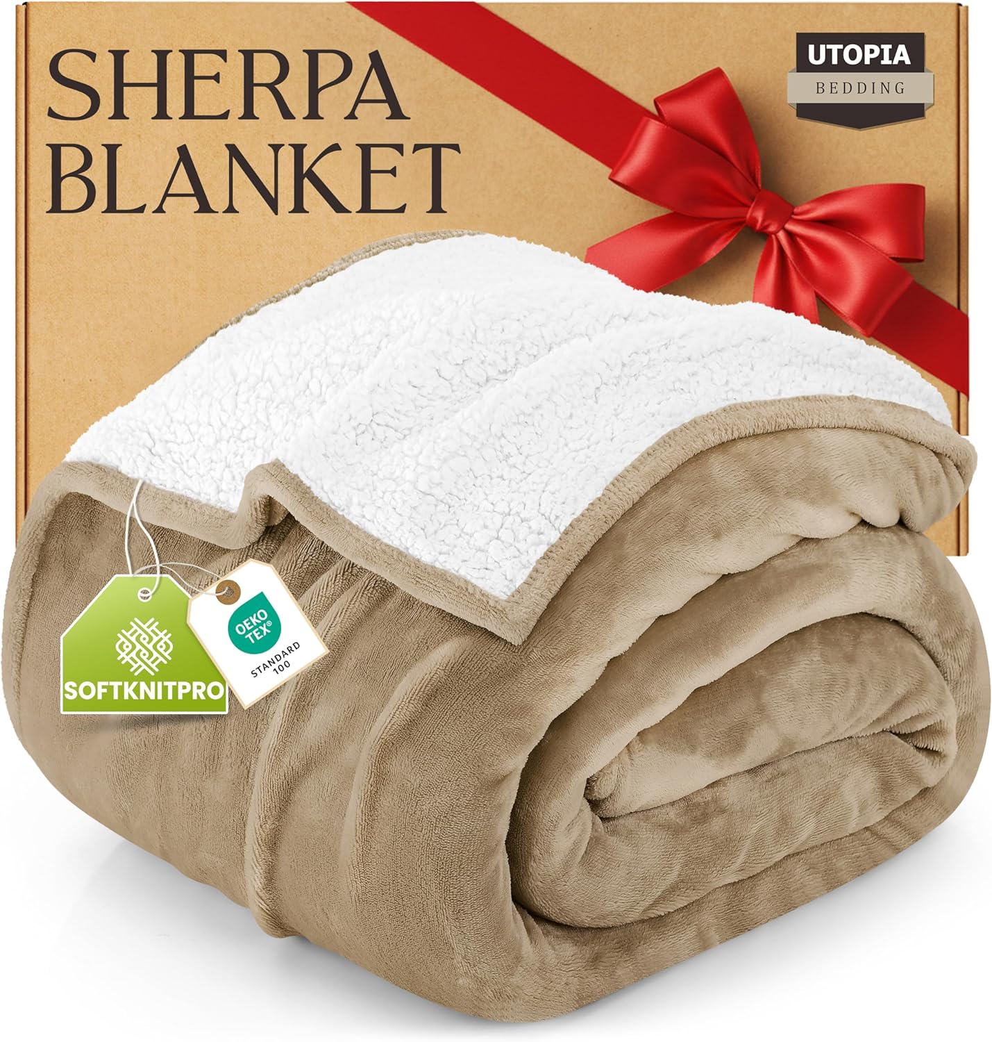 Utopia Bedding Sherpa Blanket King Size (Camel, 90x102 Inches) - Soft Lightweight Plush Fleece Reversible Blanket for Bed, Sofa, Couch, Camping and Travel
