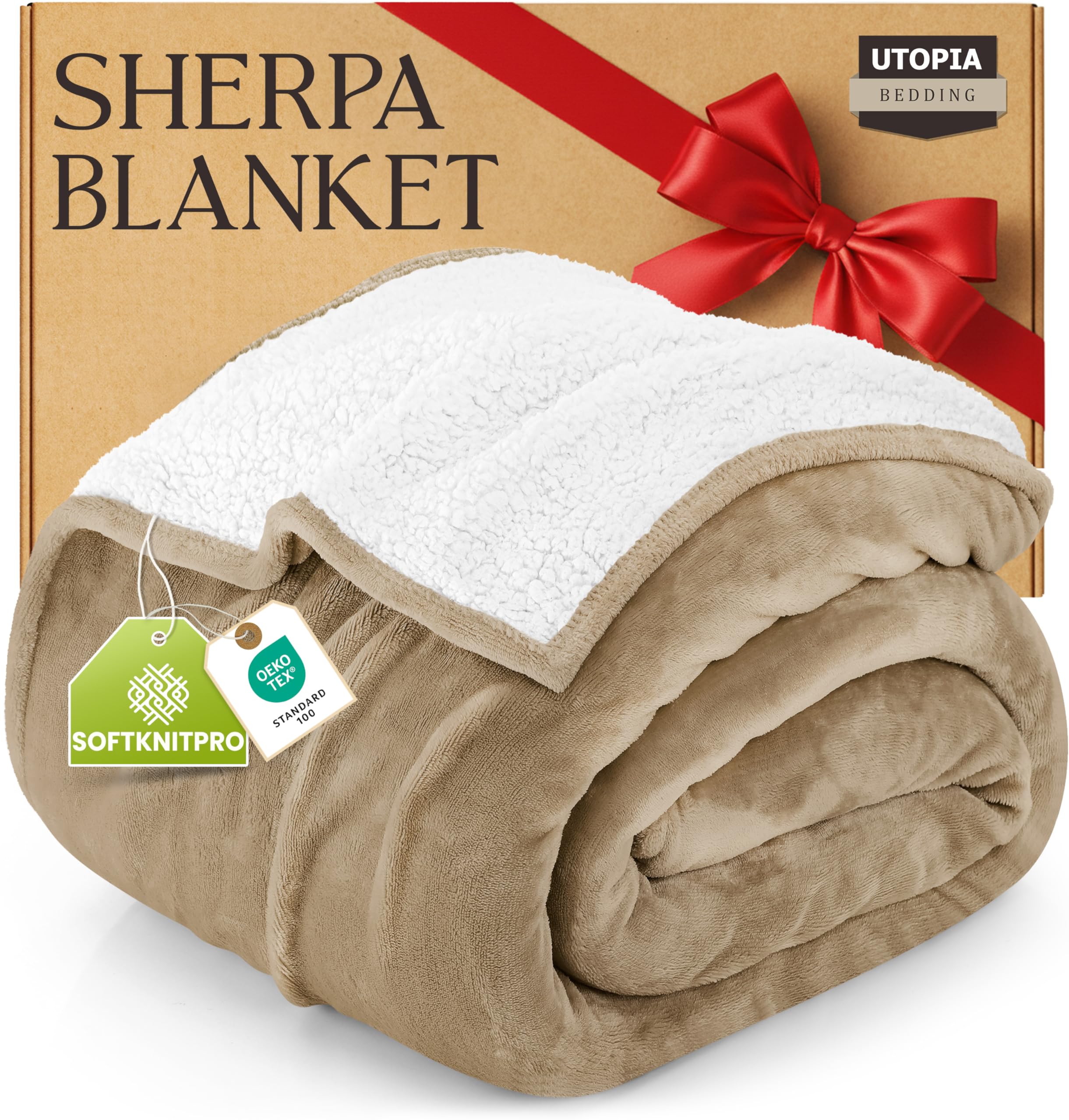 Bedding Sherpa Blanket King Size (Camel, 90x102 Inches) - Soft Lightweight Plush Fleece Reversible Blanket for Bed, Sofa, Couch, Camping and Travel