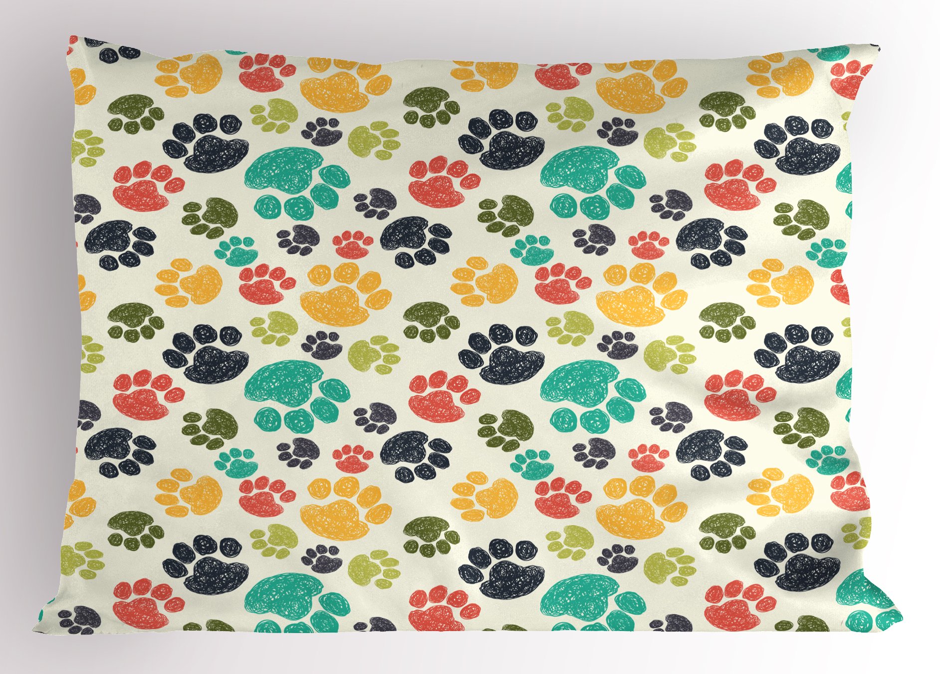 Ambesonne Dog Lover Pillow Sham, Hand Drawn Paw Print Doodles Circular Pattern Children Drawing Style Animal, Decorative Standard Size Printed Pillowcase, 26