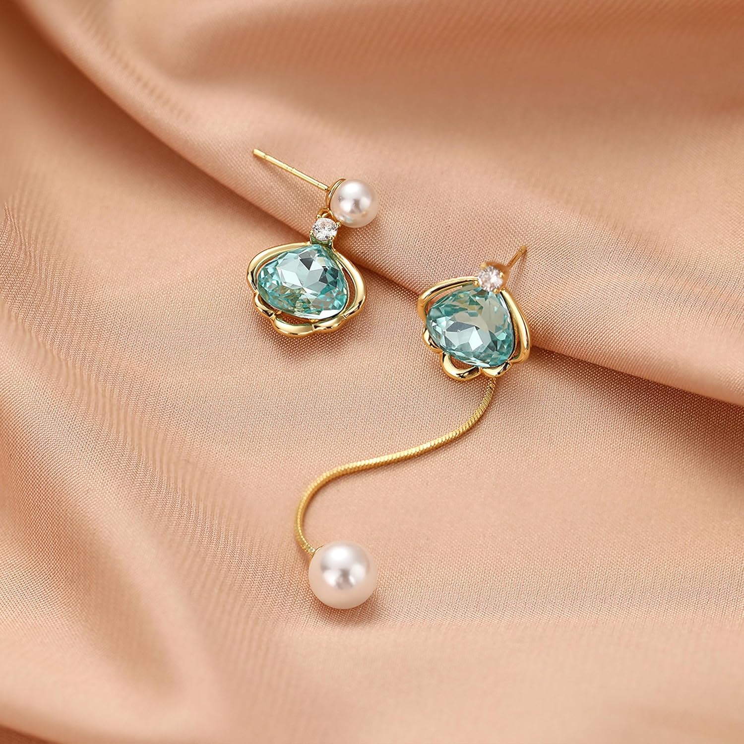 Shell Pearl Earrings for Women 18K Gold Plated Dainty Seashell Crystal Dangle Drop Tassel Earrings Asymmetrical Fashion Jewelry - Image 6