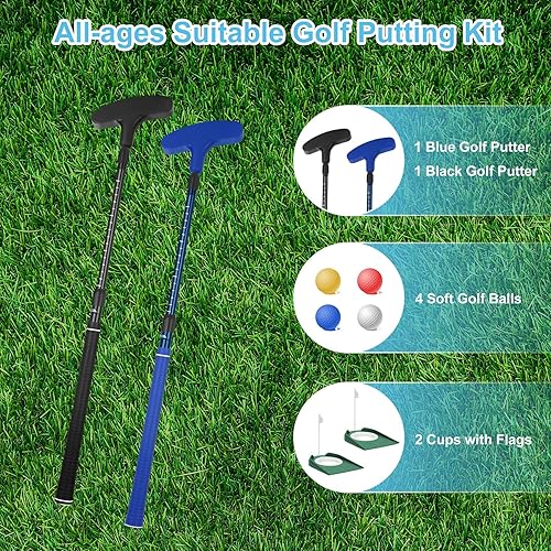 Miniatura 3 de Mini juego de golf  Putter bidireccional, diestrozurdo, longitud ajustable para niños a adultos  2 putters de golf con 4 pelotas de golf y 2 tazas