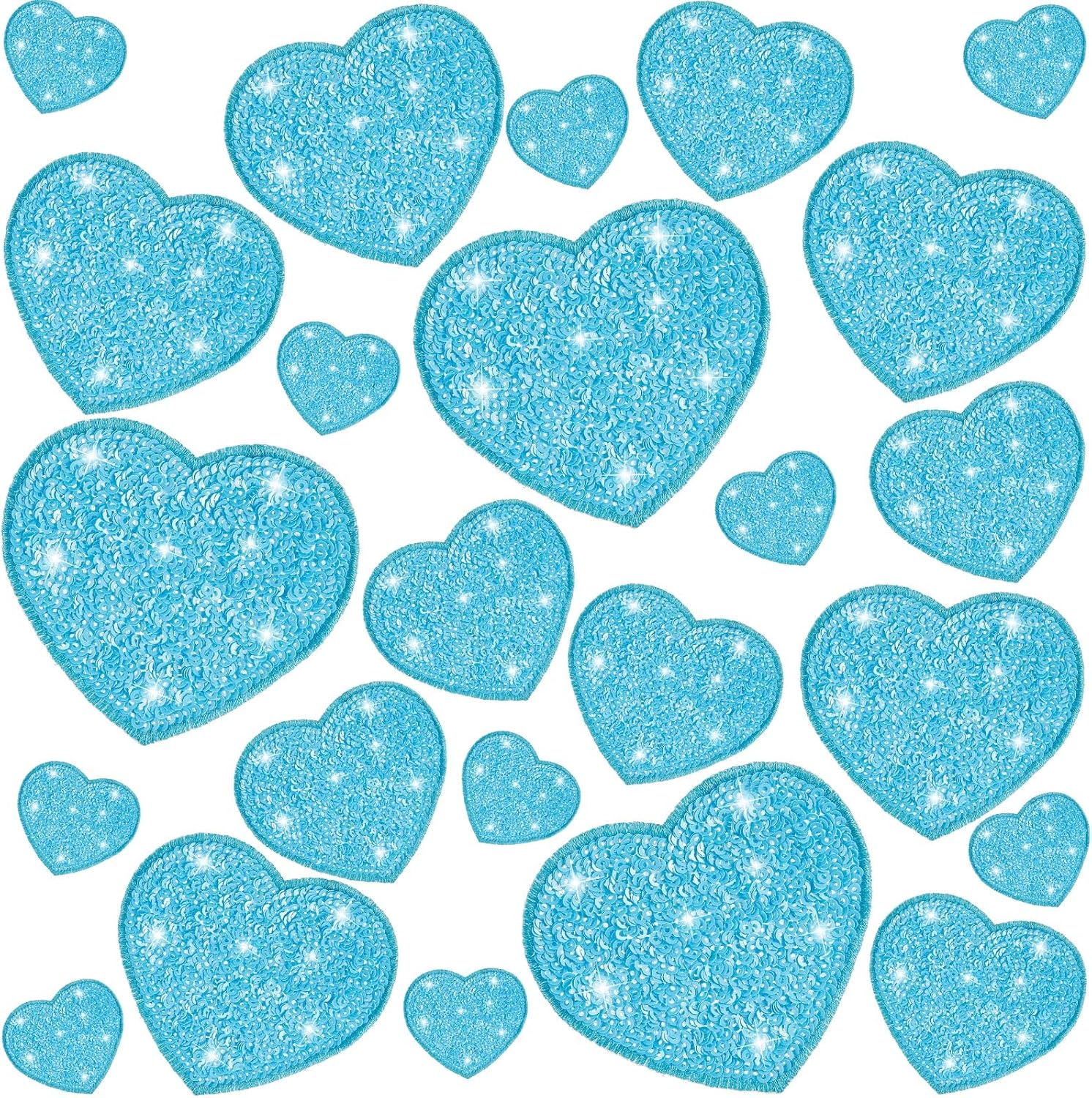Daifunli 24 Pcs Sequin Heart Iron on Patches 4 Sizes DIY, Gold