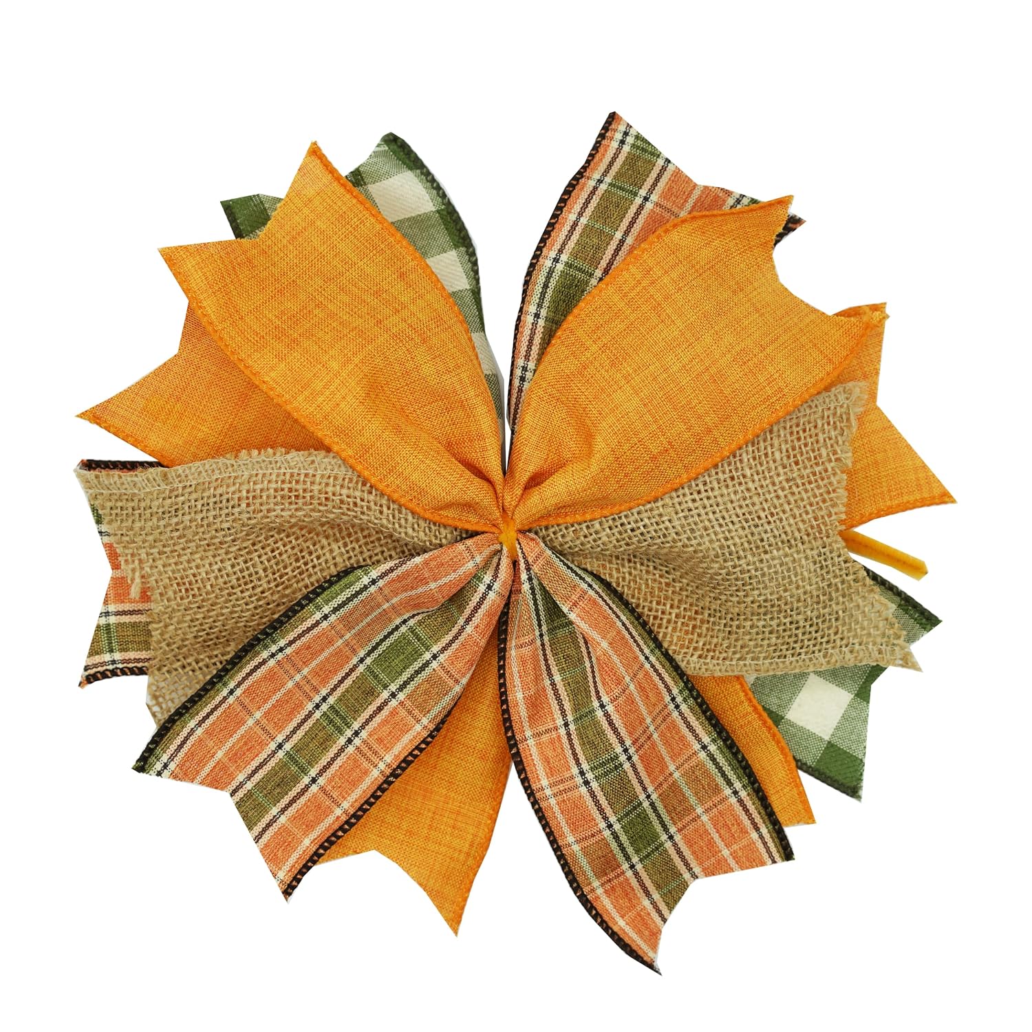 Orange, Green, Black and Beige Checkered Ribbon Bow for Fall Decor, Thanksgiving Wreaths, Harvest Home Decor, DIY Crafts