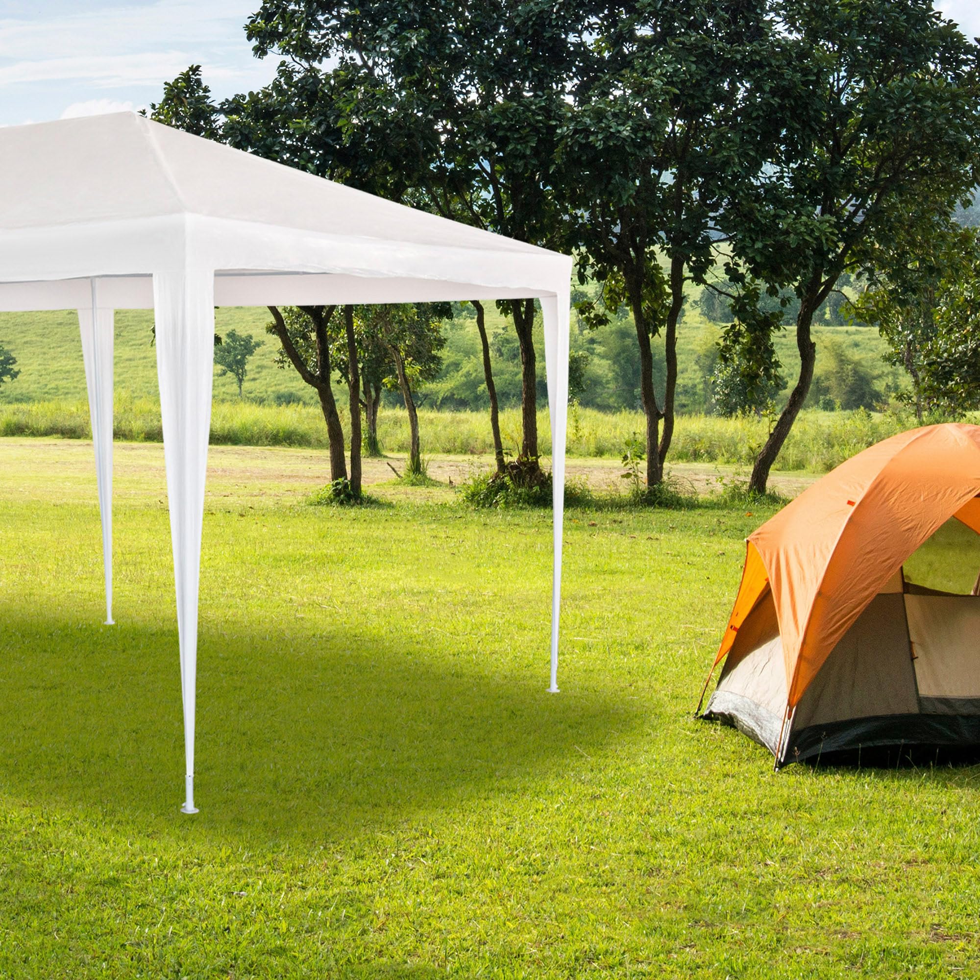 AKTIVE Garden 53992 - Cenador de Plástico Blanco 300 x 600 x 255 cm con Tubos de Acero