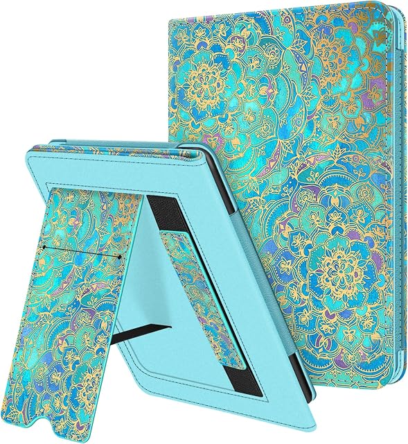 FINTIE Stand Case for All-New 6" Kindle (11th Generation, 2022 Release) - Premium PU Leather Sleeve Cover with Card Slot and Hand Strap, (Z-Shades of Blue)