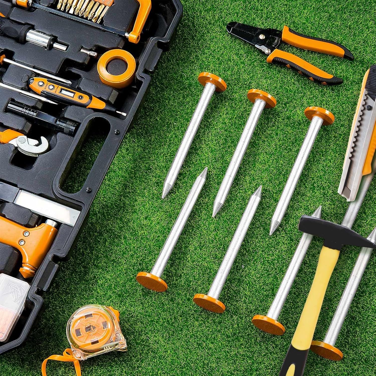 Silkfly 8 Pcs Survey Stakes Property Line Markers Low Profile Heavy Duty Hi-vis Orange Stakes Building Line Marker for Garden Lawn Landscape Edging Weed Barriers