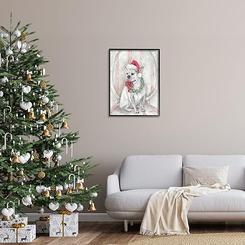 Miniatura 2 de Stupell Industries Corona de Navidad festiva con diseño de Bulldog Francés, diseño de Debi Coules, arte de pared enmarcado negro, 24 x 30, rojo