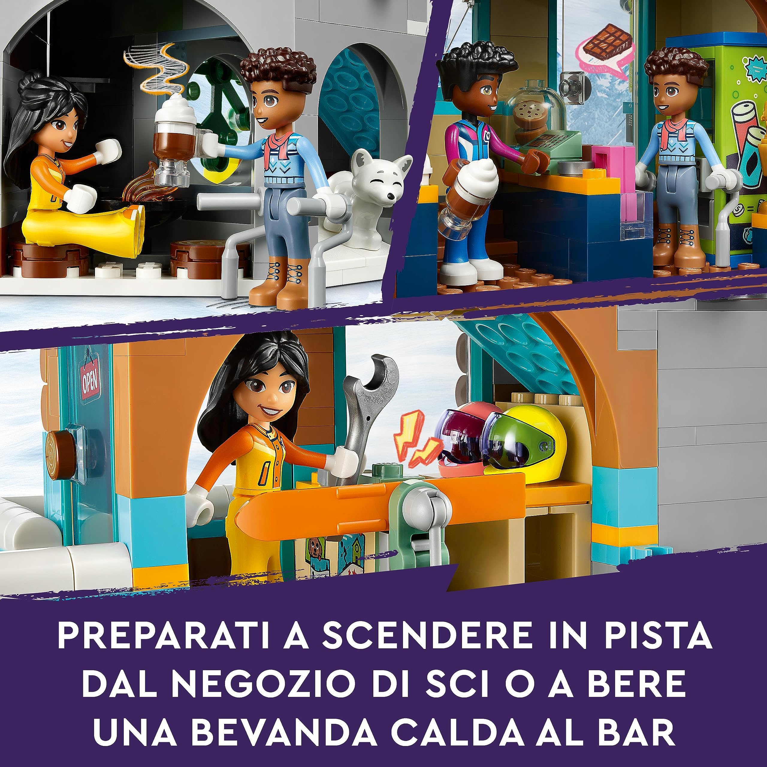 LEGO Friends Pista da Sci e Baita, Set Sport Invernali, Giochi per Bambine, Bambini, Ragazzi e Ragazze con Mini Bamboline di Liann, Aron e Zac e Figura Di Animale Fox, Regalo Creativo per Natale 41756