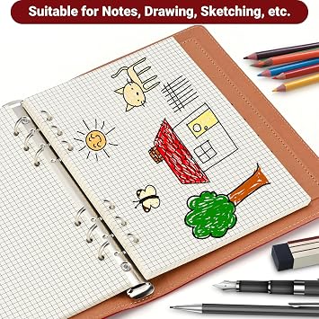 A5 6-Hole Pre-Punched Cream(Beige) Grid Loose-Leaf Paper, 100GSM Double-Sided Writing with No Bleed Through, Fits A5 6-Ring Binder, Perfect for Fountain and Gel Pens(2 Packs)