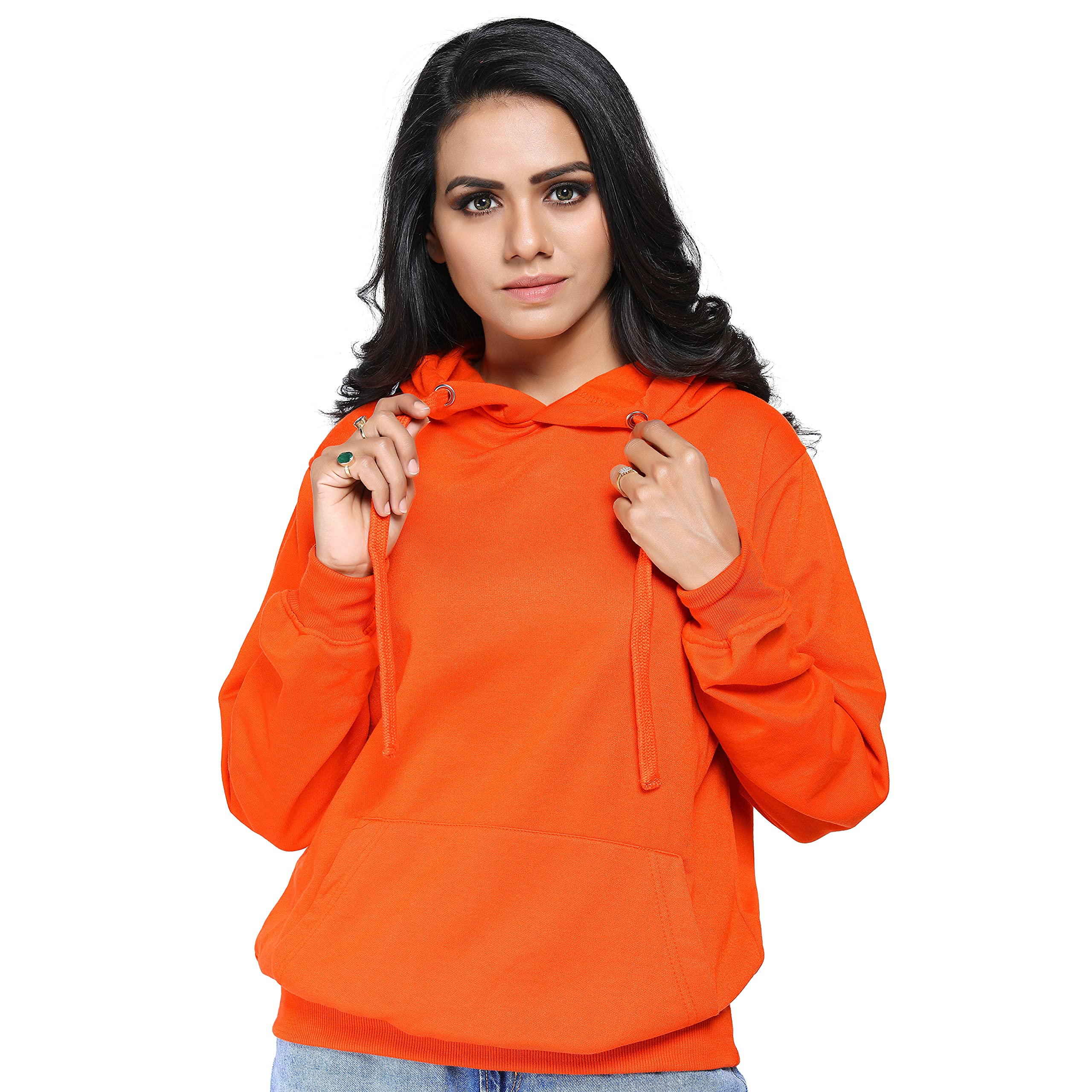 sxv style SXV Plain Solid Sweatshirt Hoodie for Women :Orange-picture-30