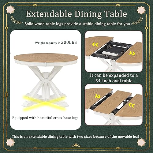 Miniatura 4 de Juego de mesa redonda de comedor LUMISOL para 4, juego de mesa de cocina extensible de madera maciza con 4 sillas tapizadas para cocina, comedor,