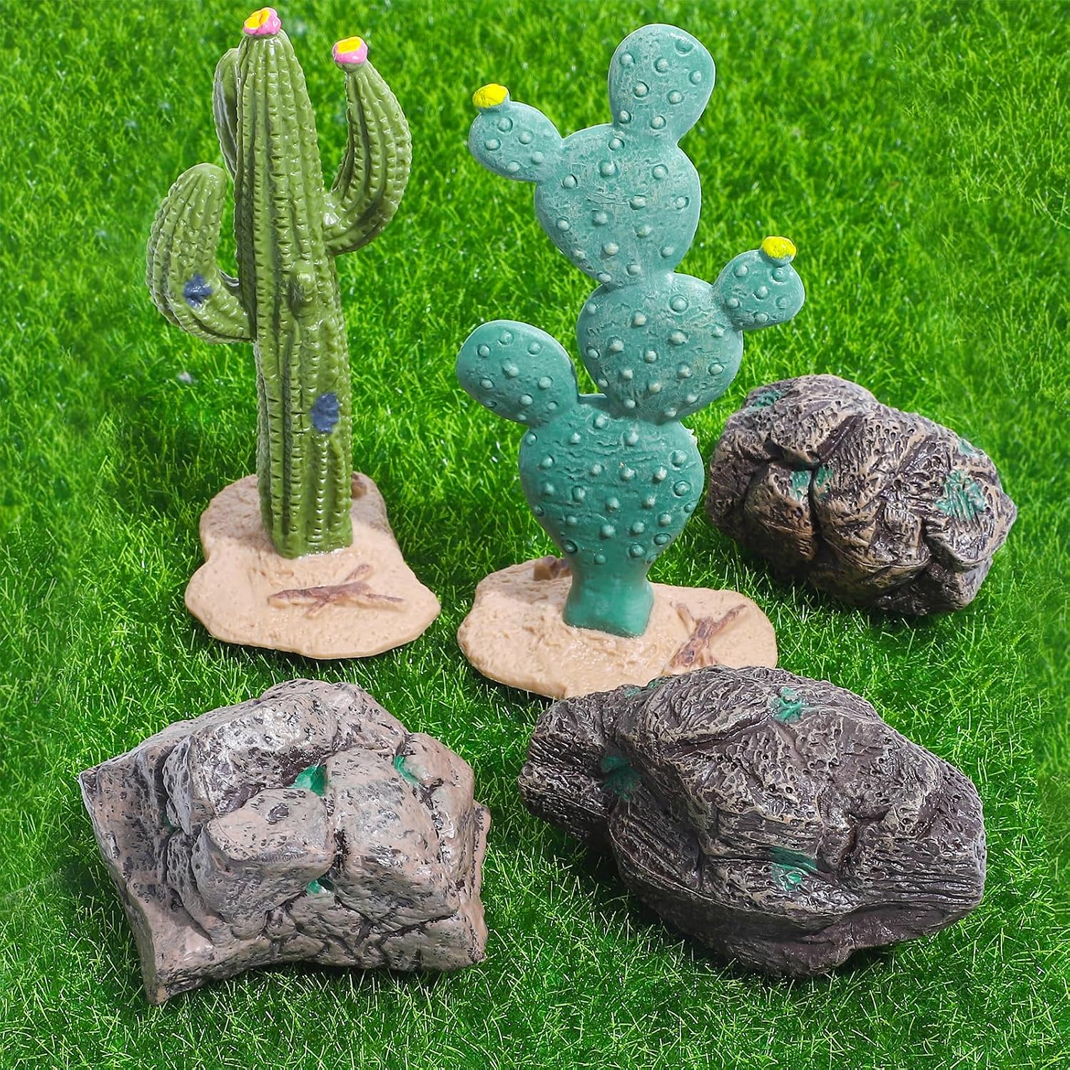 ONEST 8 Pieces Model Cactus Artificial Fake Cacti Stones for Home Decoration Miniature Landscape Landform Diorama Project
