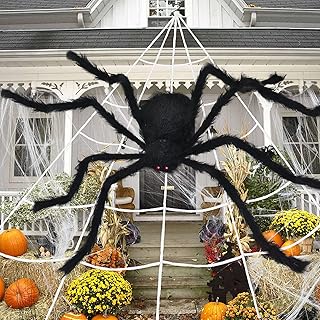 ASHINER Halloween Giant Spider Web - 200" Huge Spider Webs with 40G Stretch Spiderweb, 30" Fake Spider and 20 Little Black...