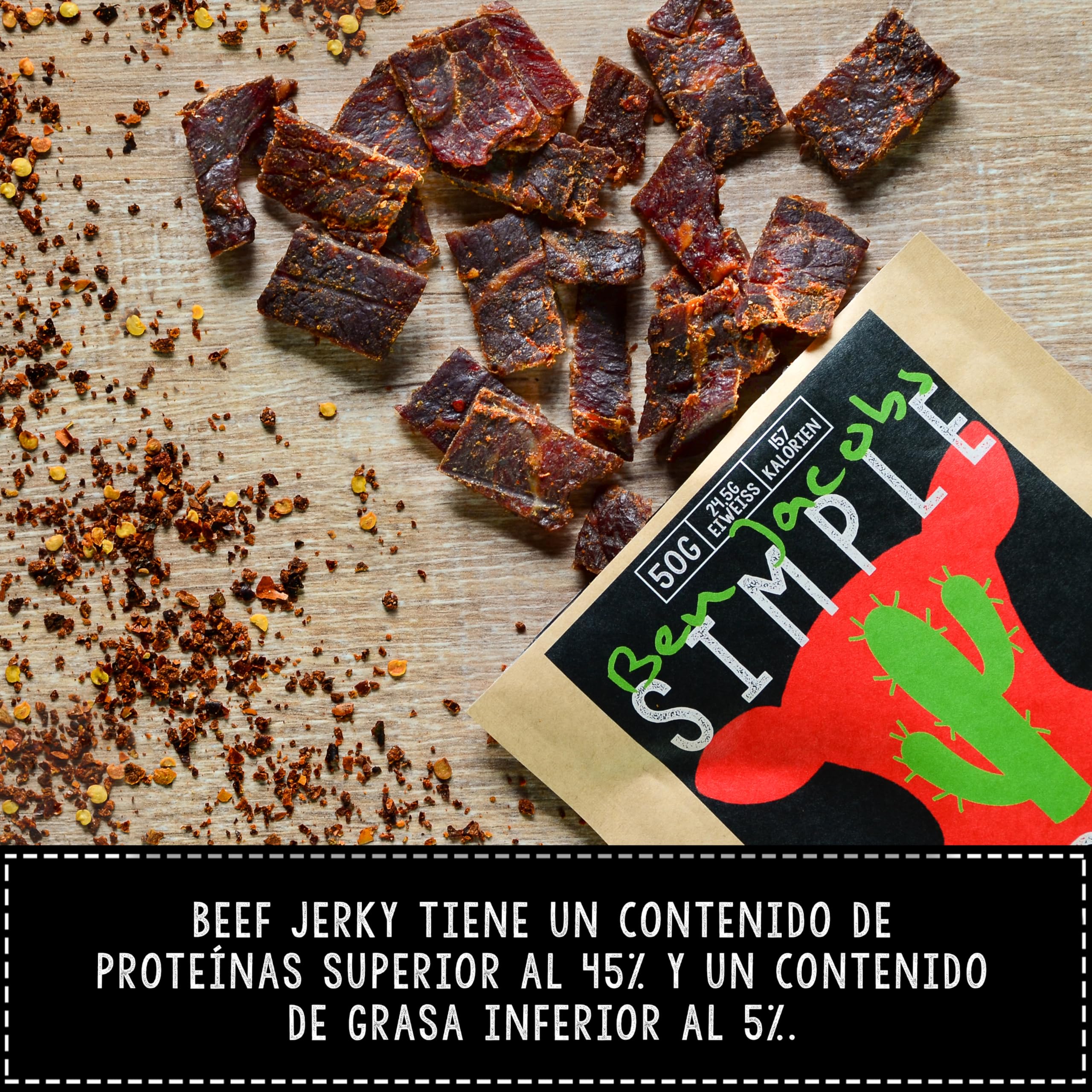 Beef Jerky Carne de vaca Caja de muestra de cecina, 5 x 50 g, carne de vacuno austriaca de primera calidad alimentada con pasto, sin aditivos ni conservantes (5 x 50g, Mixed Flavors)