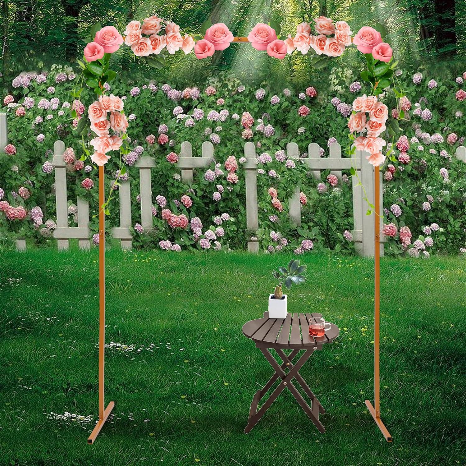6.6 x 4.9 ft Square Garden Arch Metal Weddings Party Event Decoration Flower Balloon Rack Stand, for Anniversaries, Store Opening Ceremony, Prom, Ceremony
