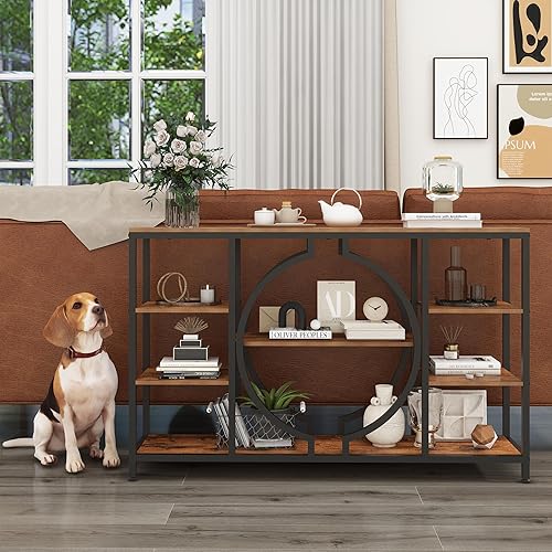 Miniatura 5 de GiftGo Mesas consola industriales de 47 pulgadas para entrada, mesa de sofá rústica detrás del sofá, estantes de madera de 4 niveles, mesa de
