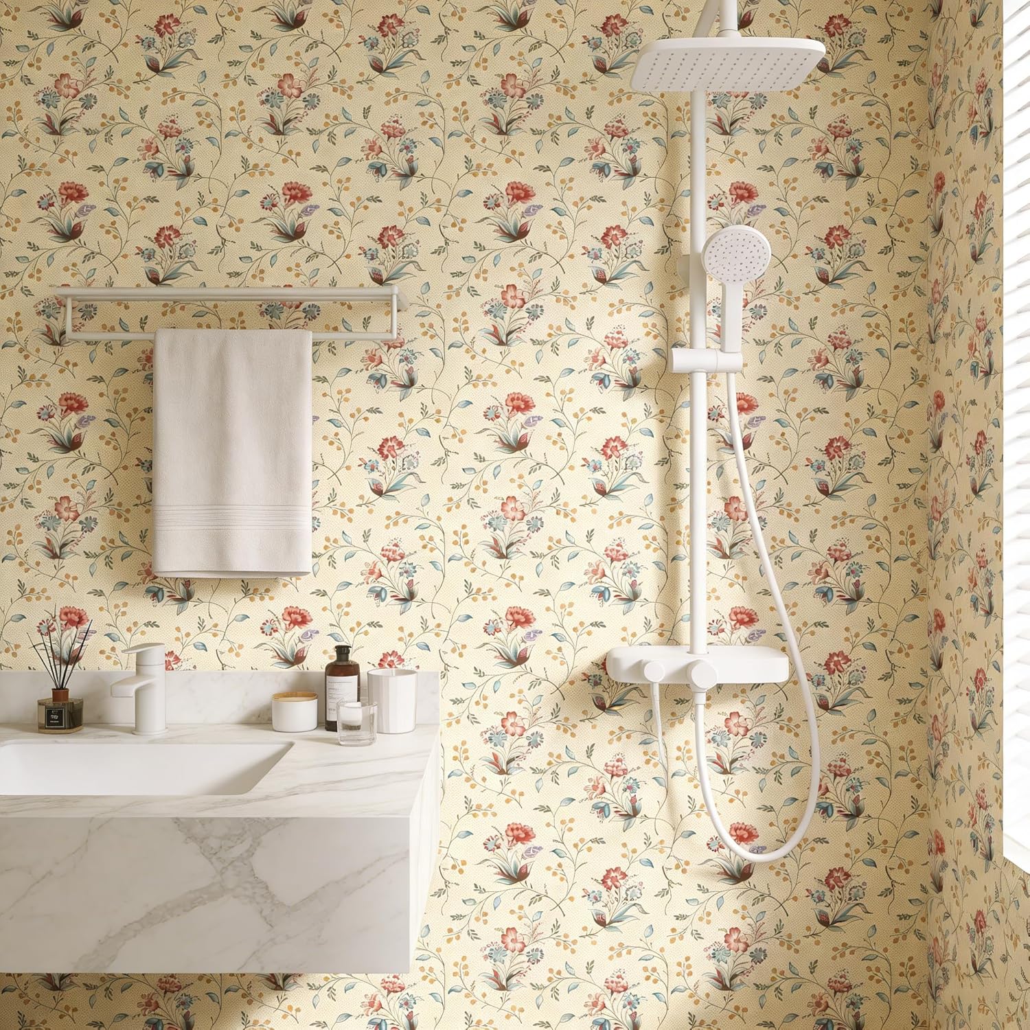 Beige Red Vintage French Damask Peel and Stick Wallpaper Thickened Removable Self Adhesive Wall Paper Design for Walls Bathroom Bedroom Home Decor 17.7in x 118in Renter Friendly Wallpaper