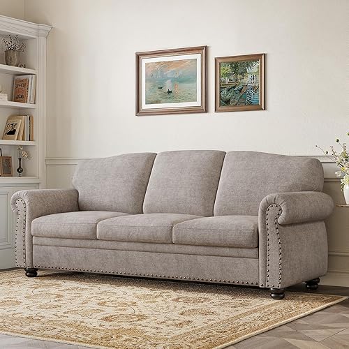 Miniatura 6 de ONBRILL Sofá con ribete de clavos de 90 pulgadas para sala de estar, sofá con asiento enrollado de 23 pulgadas de profundidad, cómodo sofá tapizado