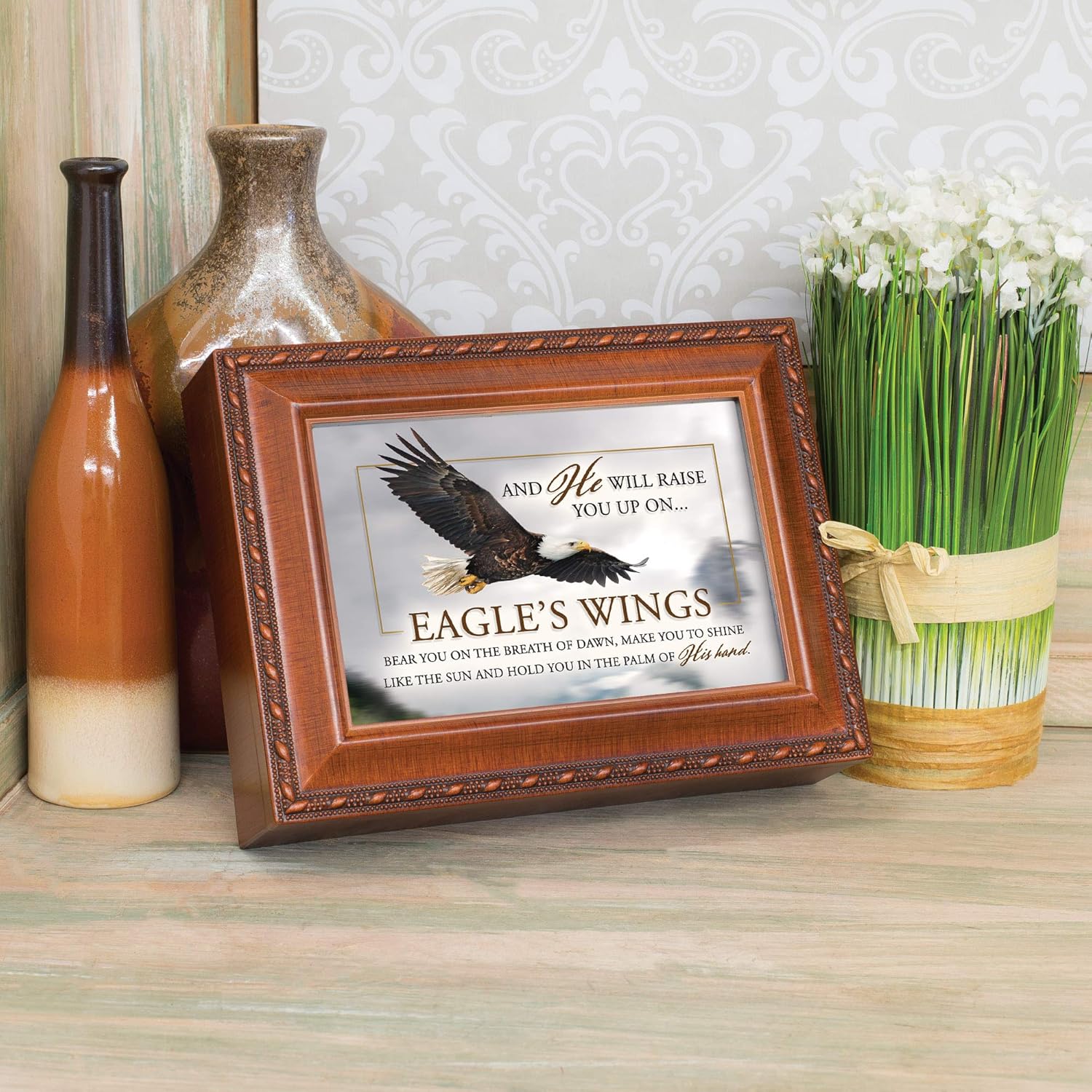 Cottage Garden Raise You Up On Eagles Wings Woodgrain Jewelry Music Box Plays Eagle's Wings