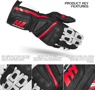Laguna Men's Leather Motorcycle Gloves Carbon Knuckle CE Armor Touchscreen Summer Racing Gloves