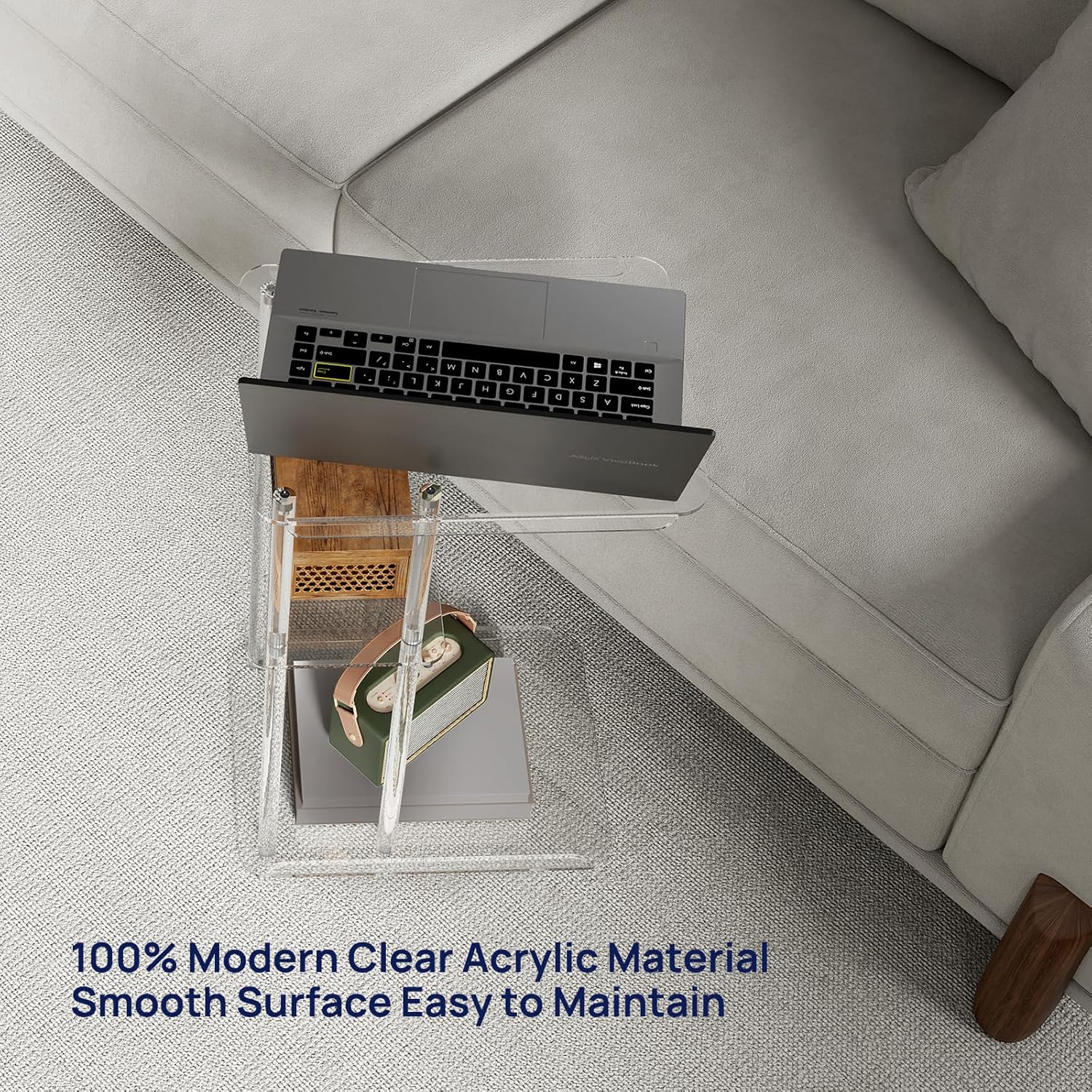 HMYHUM Clear Acrylic Side Table, C Shaped End Table for Sofa, Small Snack Tables for Living Room, Bedroom, Bathroom, 3 Tiers