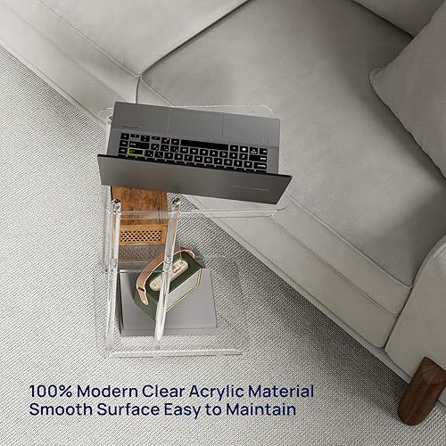 Miniatura 6 de HMYHUM Mesa auxiliar de acrílico transparente, mesa auxiliar en forma de C para sofá, pequeñas mesas de aperitivos para sala de estar, dormitorio,