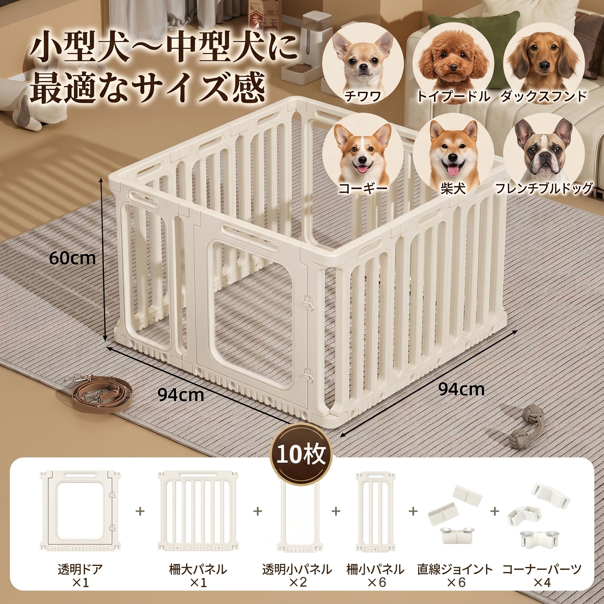 Amazon | ペットサークル 犬用 室内 半透明 アクリルパネル HDPE製
