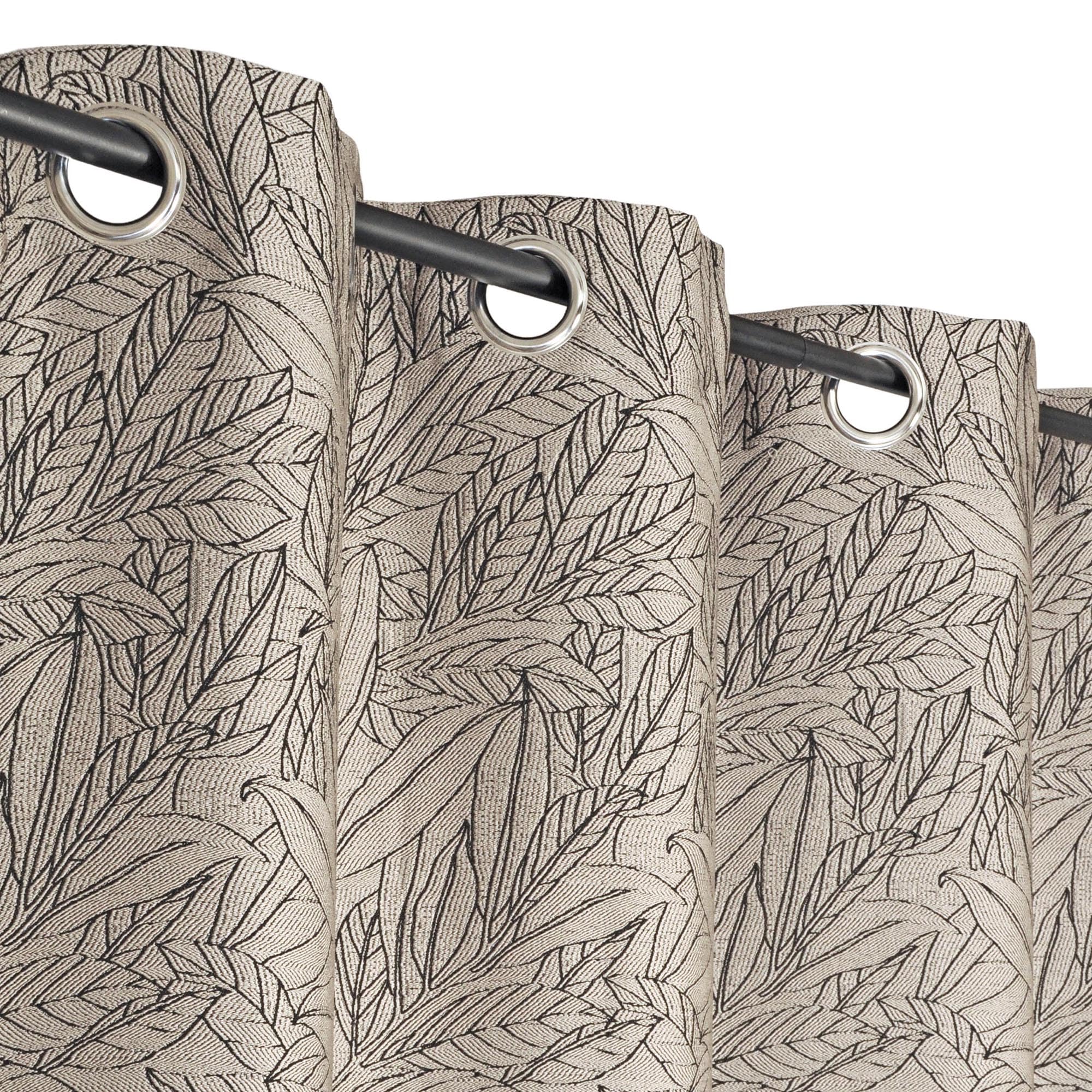 Rideau jacquard beige haut de gamme motif feuillage 140x240 Atout Ciel