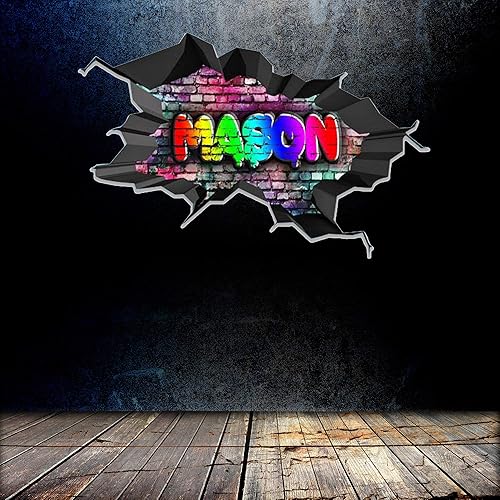 Miniatura 4 de Calcomanía de pared con nombre personalizado, graffiti 3D, calcomanía decorativa de vinilo artística personalizada, extraíble, despegar y pegar,