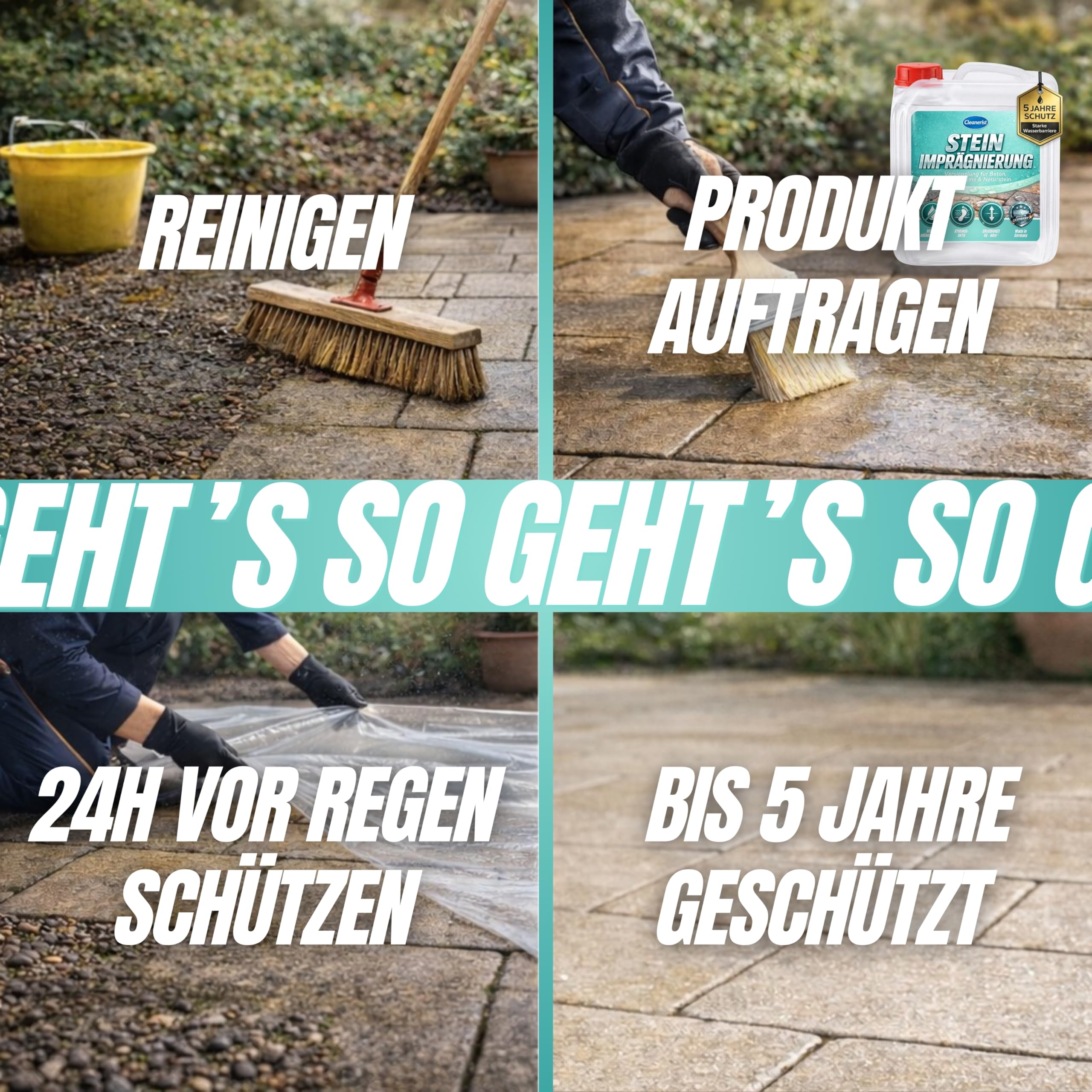 Cleanerist | 5L Steinimprägnierung Versiegelung für Pflastersteine Beton & Naturstein – Wasserabweisender Schutz gegen Moos Grünbelag Atmungsaktiver Abperleffekt Terrassen Fassaden Profi Qualität