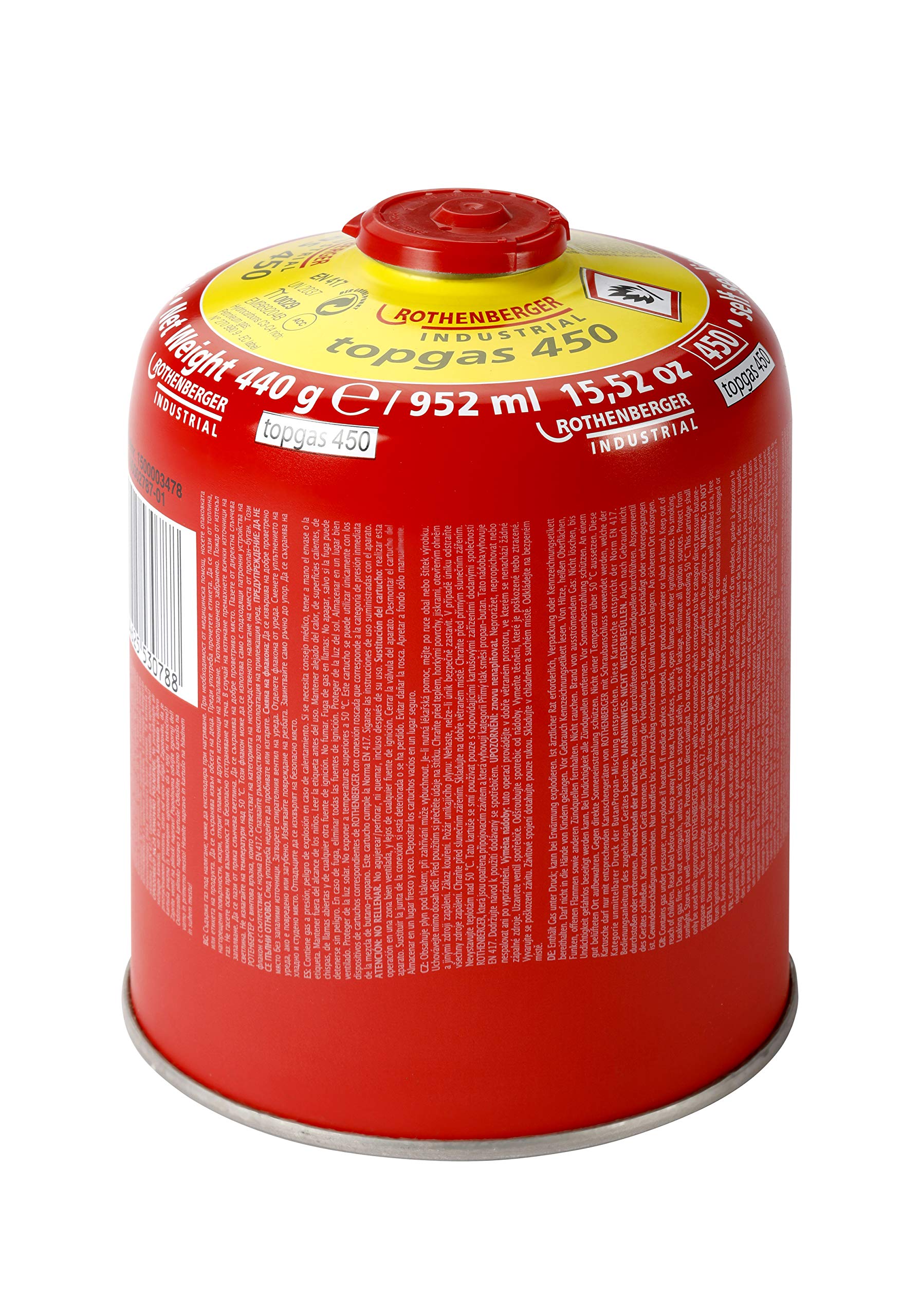 ROTHENBERGER Industrial Top Gas Schraub - Gaskartusche 450g - 740 ml - Vorteilsdose für lange Einsatzdauer ; 7/16" EU, 12 Stück, 1500003478-12