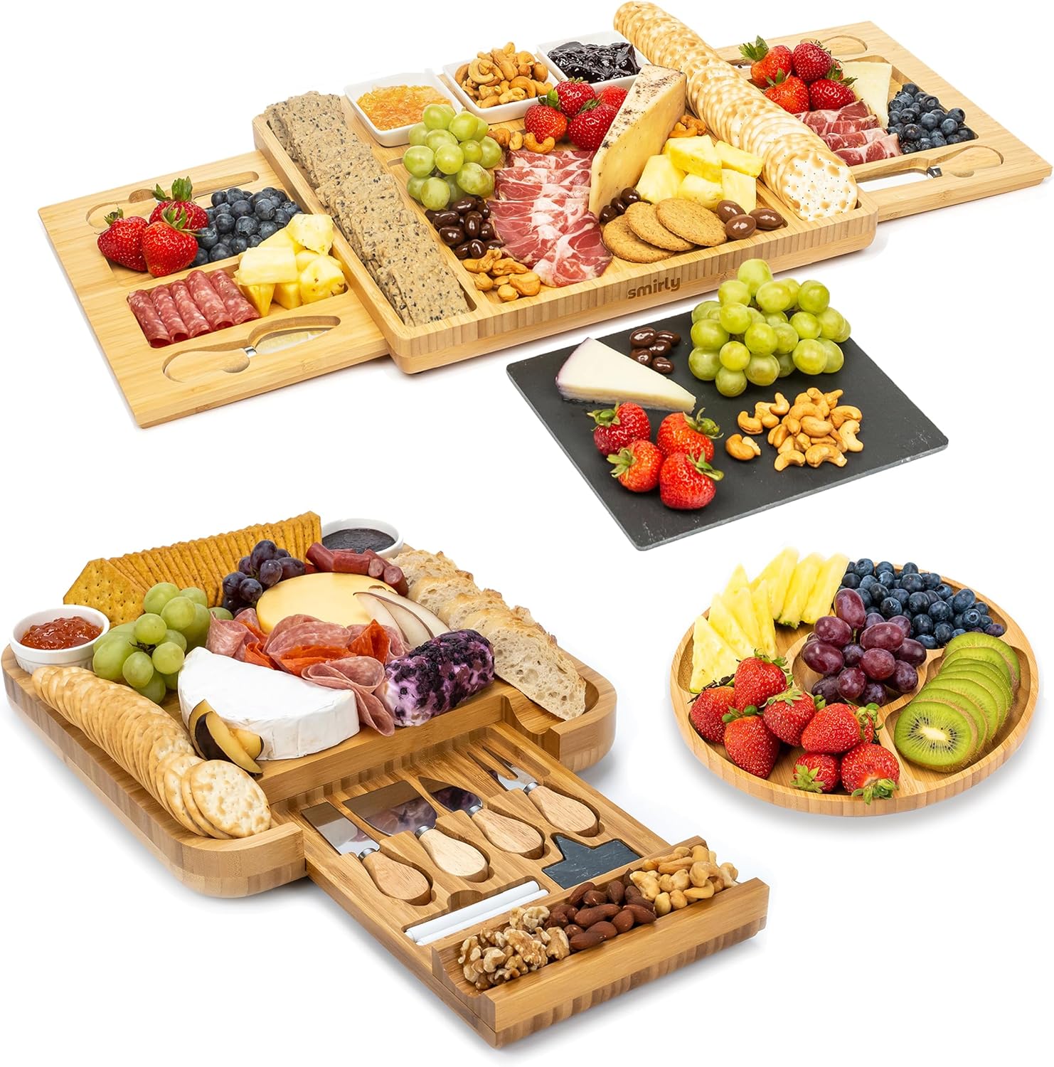 SMIRLY Charcuterie Boards Set - Large Bamboo Cheese Board Set - House Warming Gifts New Home, Wedding Gift for Couple, Bridal Shower Gift, Birthday Gifts for Women