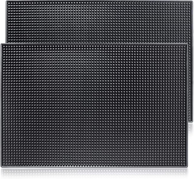 Rubber Bar Mat by ProTensils, 18" x 12", Black Bar Mats, Bar Service Mat, Black Coffee Bar Mat, Spill Mat for Counter-Top (2 Pieces)