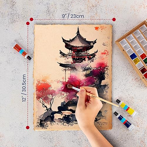 Miniatura 4 de Papel de acuarela vintage grueso hecho a mano con borde deckle - 4 x 6 pulgadas - 300 GSM - Papel mixto texturizado de prensa en frío envejecido de