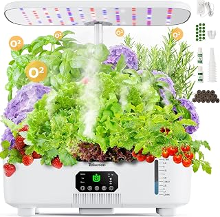 Zekeson 15-Pod Misting Hydroponic Smart Indoor Herb Garden Kit with LCD Touch Panel & 6L Tank - White, Beginner-Friendly