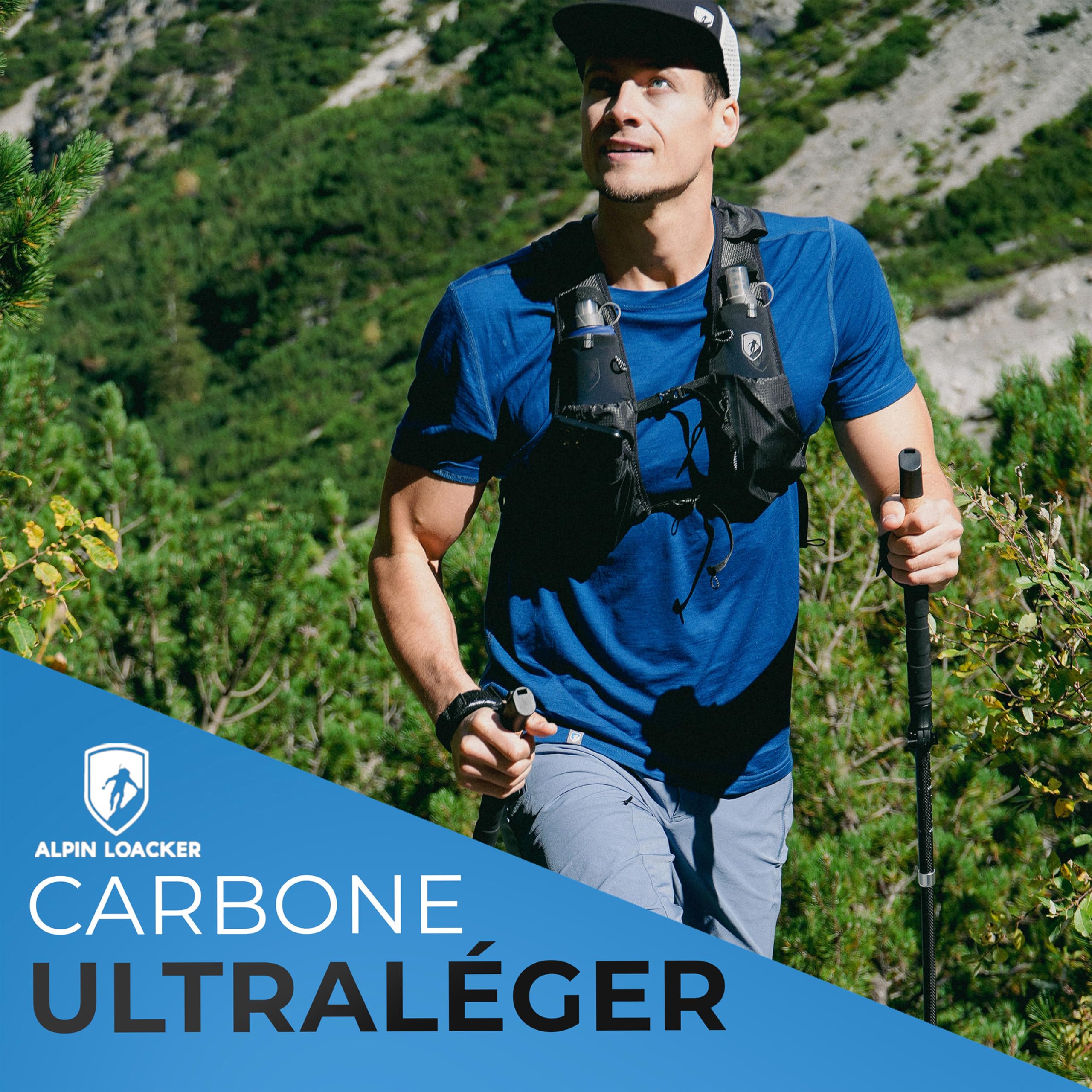 ALPIN LOACKER Bâtons de Trekking Pliables avec poignée en liège pour la Course à Pied, Le Sport Alpin et la Marche Nordique