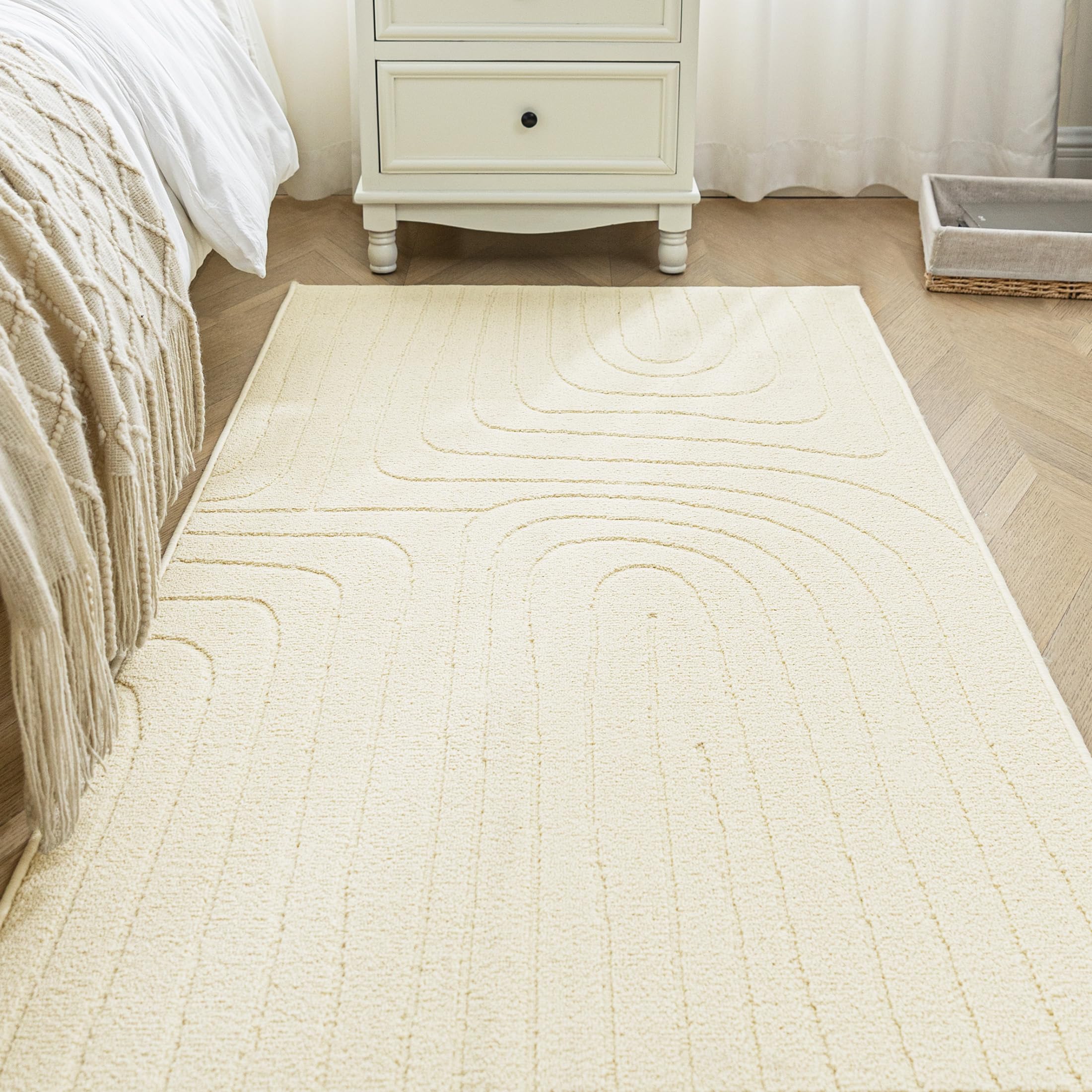 Alfombra de cocina beige 80x150 cm lavable y antideslizante con diseño de líneas Sonive