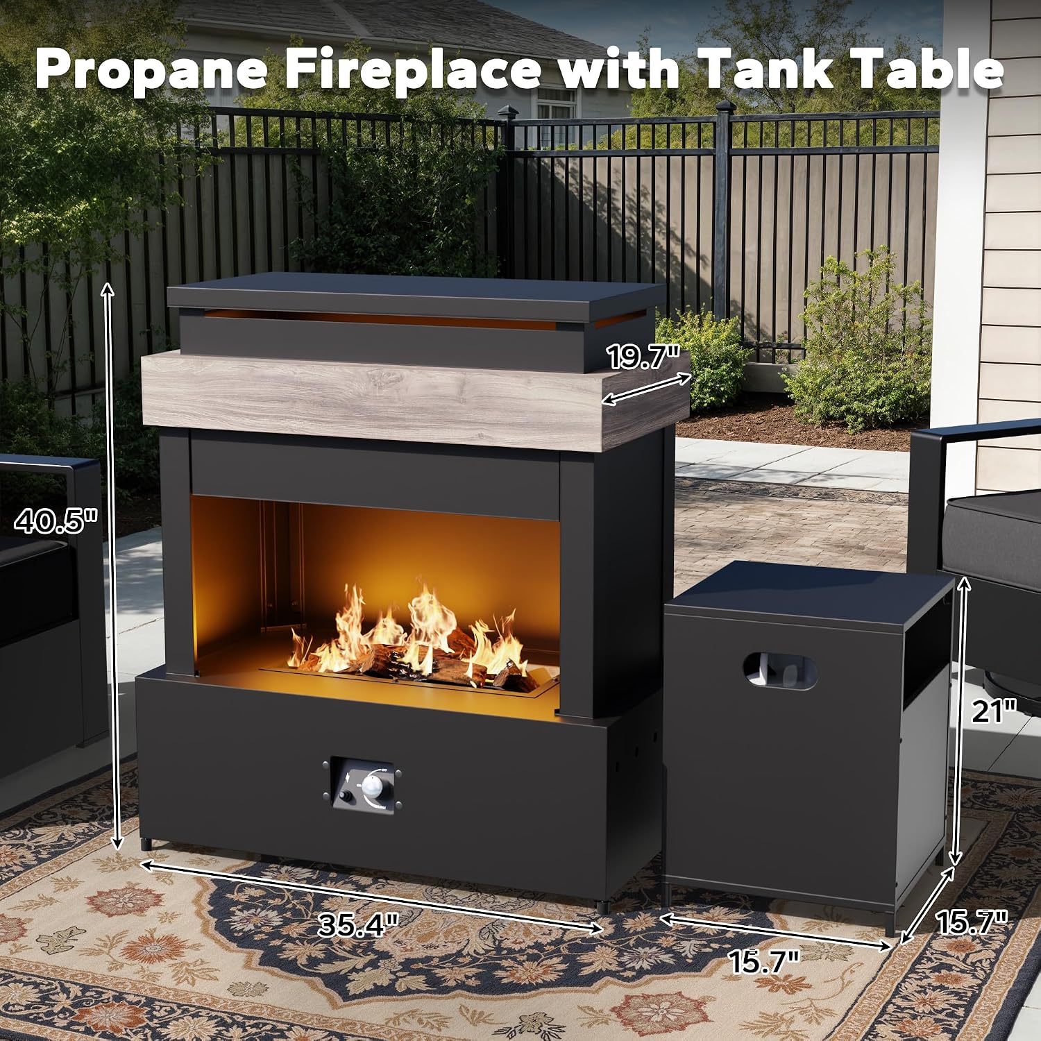 Outdoor Aluminum Furniture Set, 5-Piece Patio Conversation Set, 2 Swivel Chairs, 2 Sofa and 1 Fireplace, All-Weather Metal Frame, 6" Thick Removable Cushions, Deep Setting for Garden and Porch