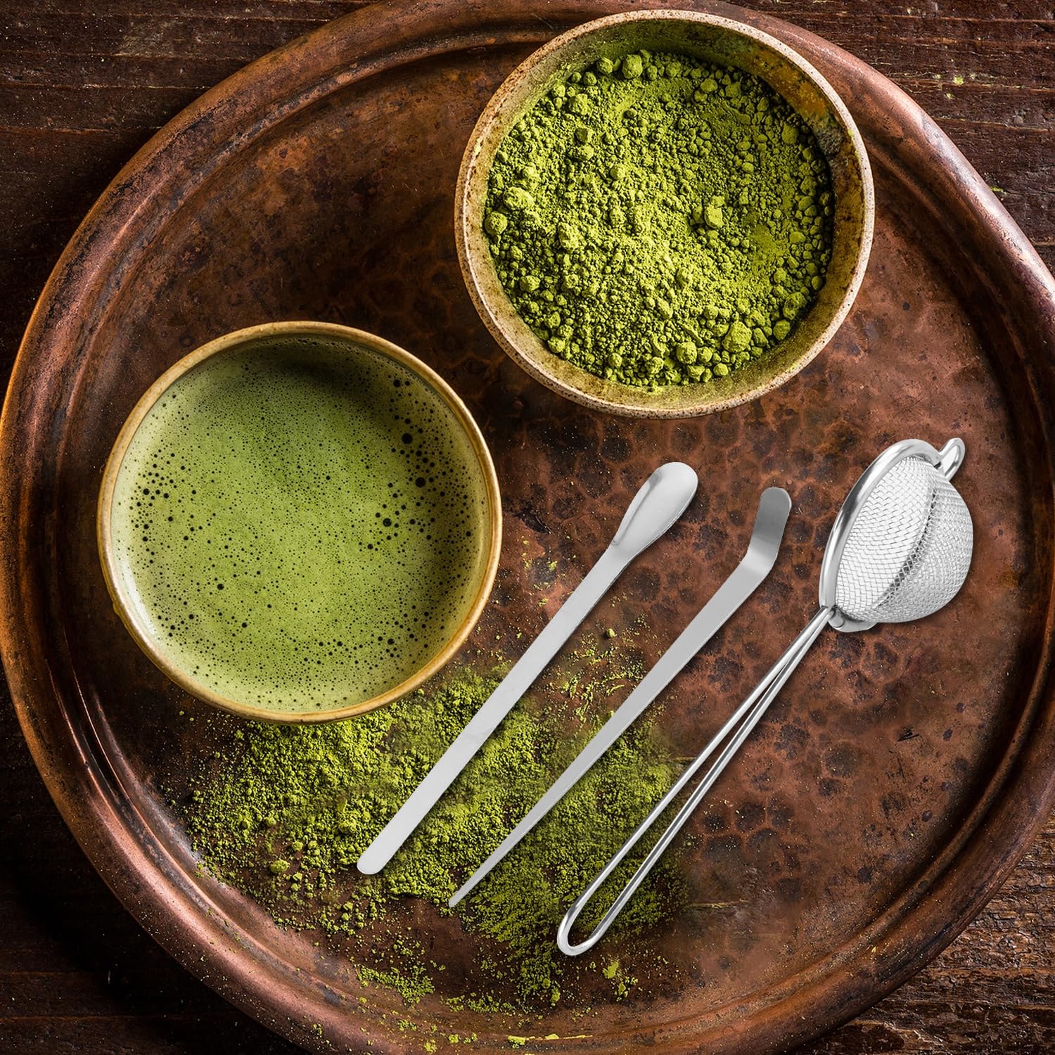 Macha Tea Kit con Frusta Matcha Cucchiaio Setaccio Supporto per Frusta 5 Pezzi Matcha Set Materiale di Qualità Alimentare per Casa Ufficio,Regalo Perfetto per Gli Amanti Del Matcha
