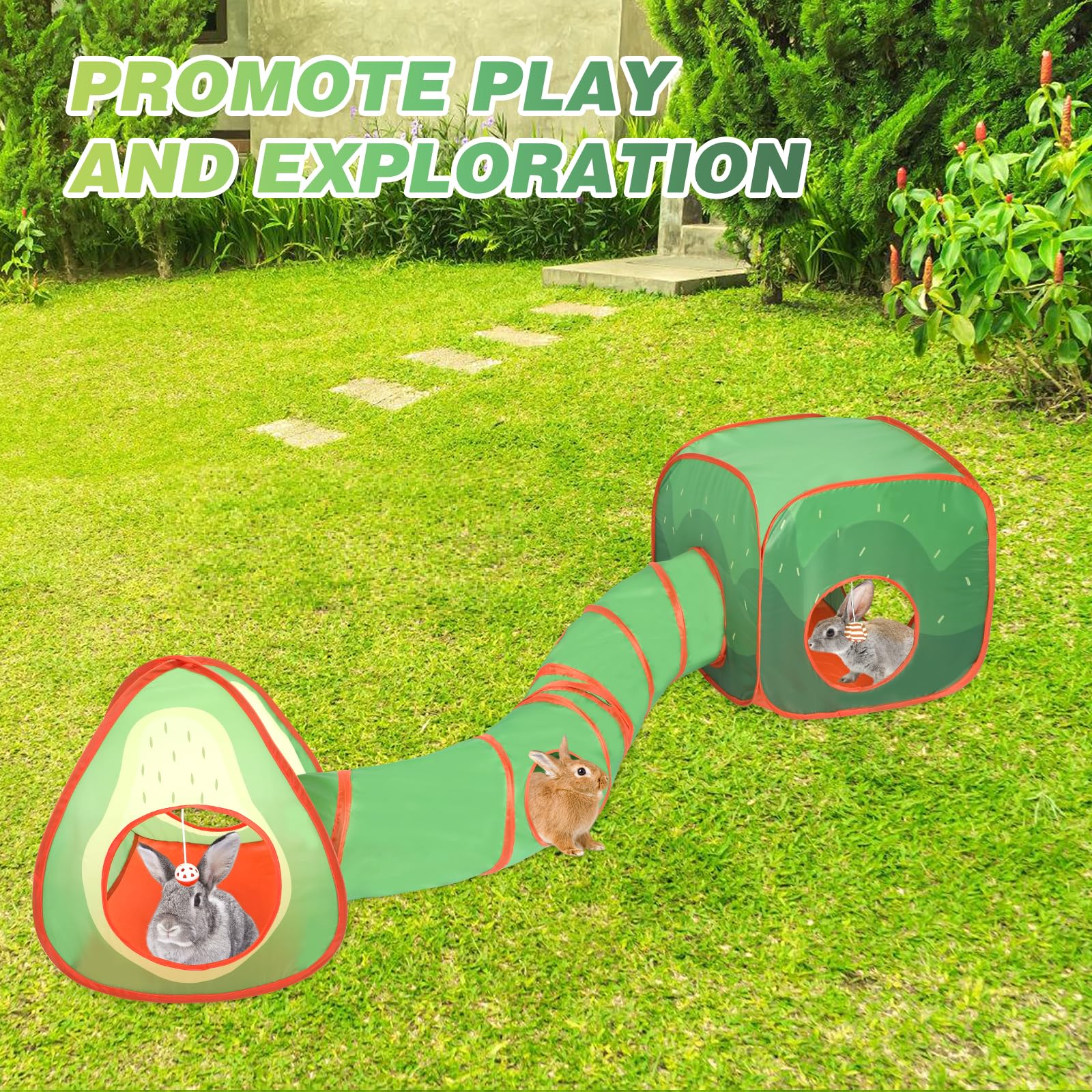 BWOGUE Tunnels et tubes pliables pour lapins et cubes pliables pour aire de jeux pour petits animaux - Cachette d'activité pour lapins nains, lapins, cochons d'Inde, chaton (avocat)