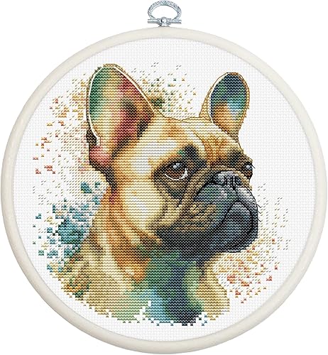 Luca-S Kit de punto de cruz con aro incluido, kit de punto de cruz para adultos, kit de bordado (Bulldog francés)