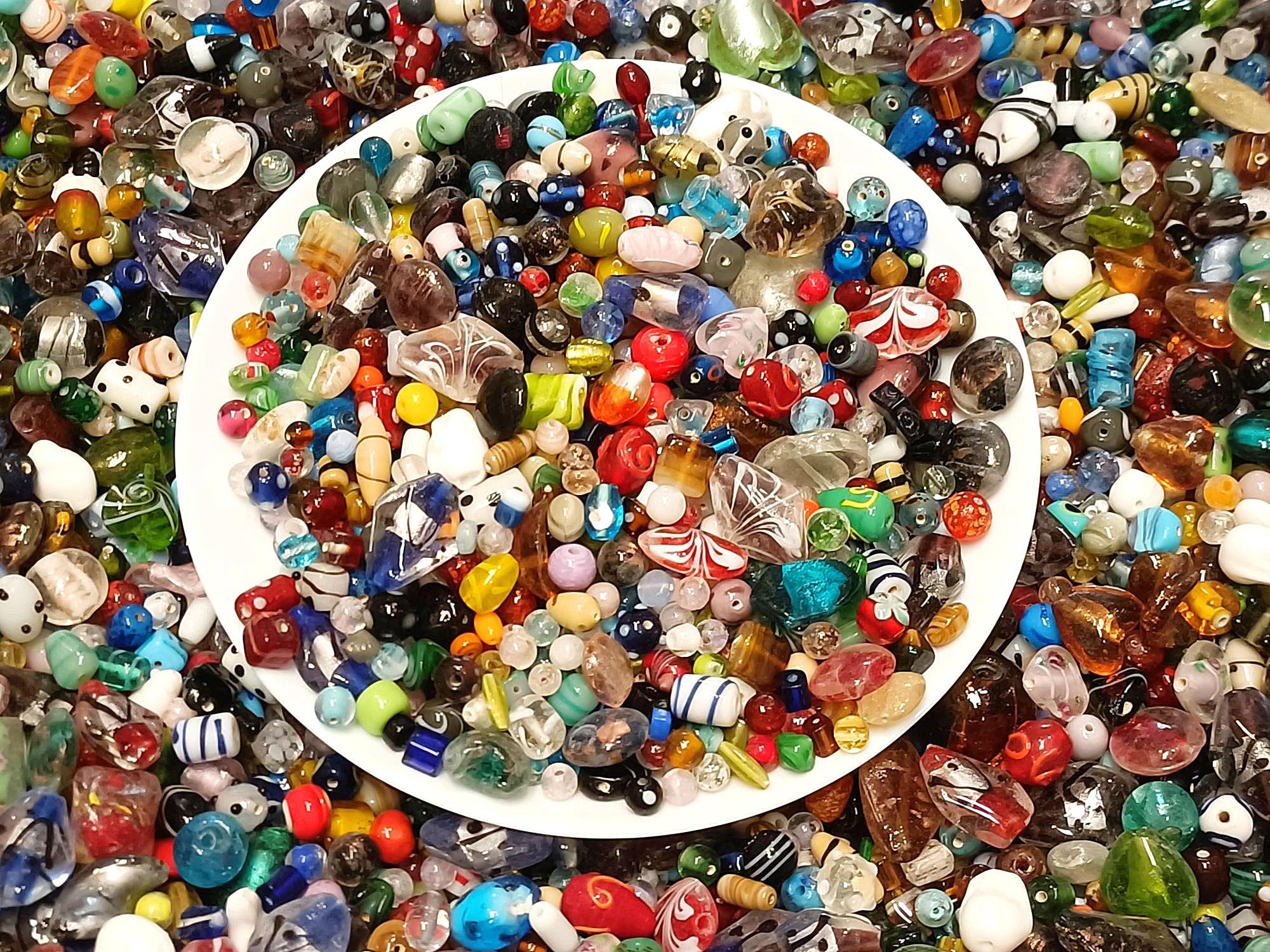 Perlin Posten Glasperlen Mix 1000 g Lampwork Silberfolie Perlen 10 mm bis 50 mm Schmuck Basteln DIY Großpackung