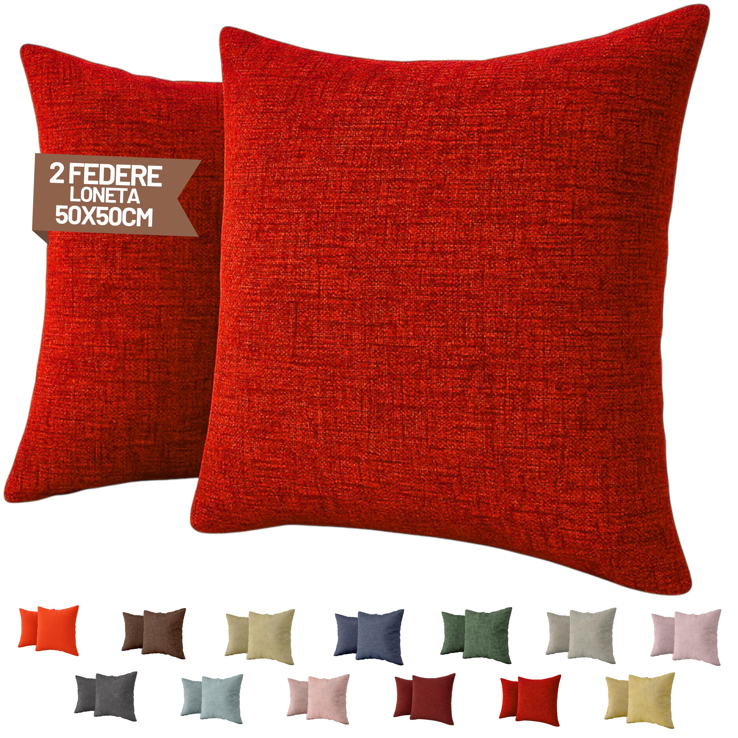 PAULEON Set 2 Federe Sherpa 20x20 Pollici | Morbido Melange Rosso Mattone | Cuscini Decorativi Con Cerniera Per Divano E Letto