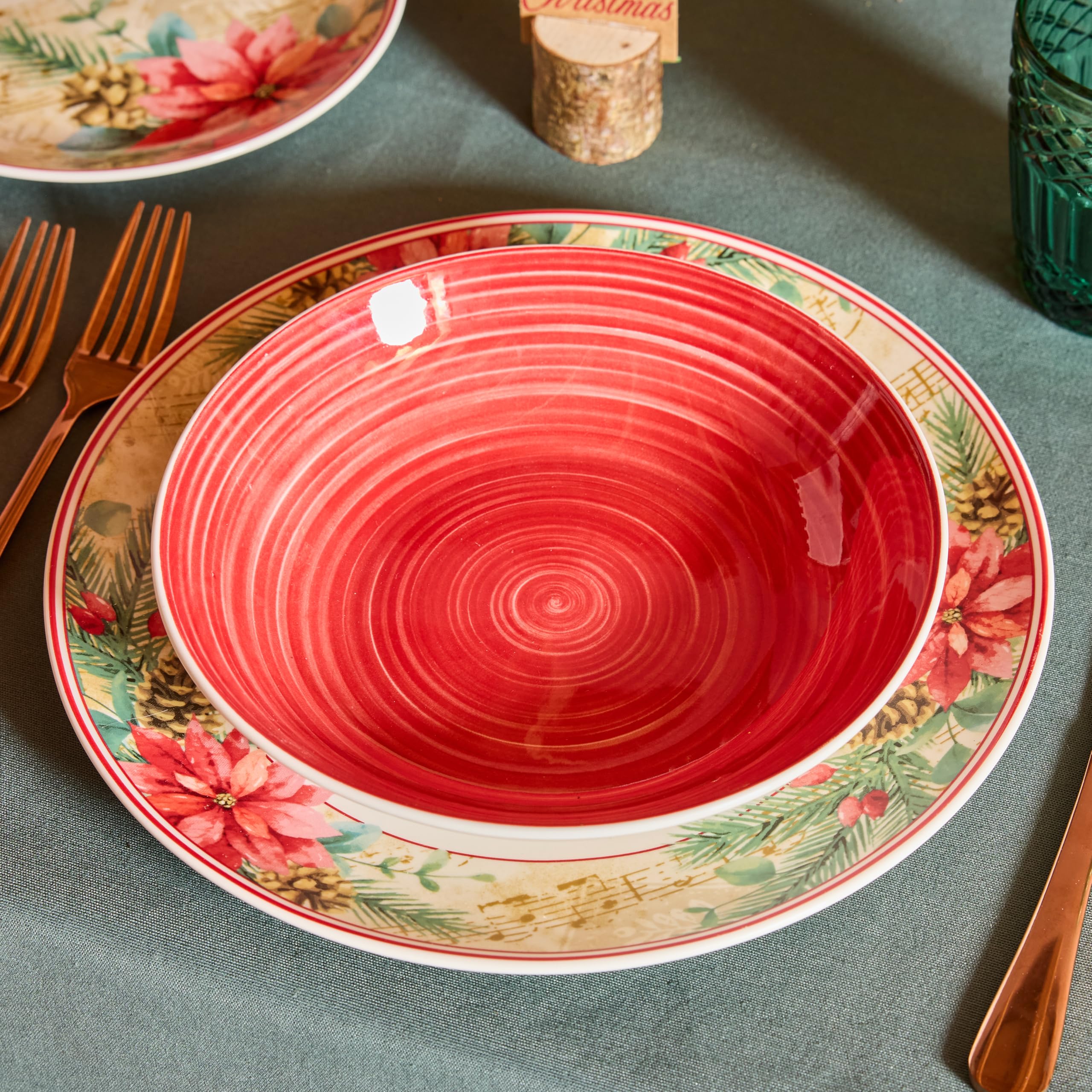 Tognana Sinfonia, servicio de platos de 18 piezas, porcelana, rojo