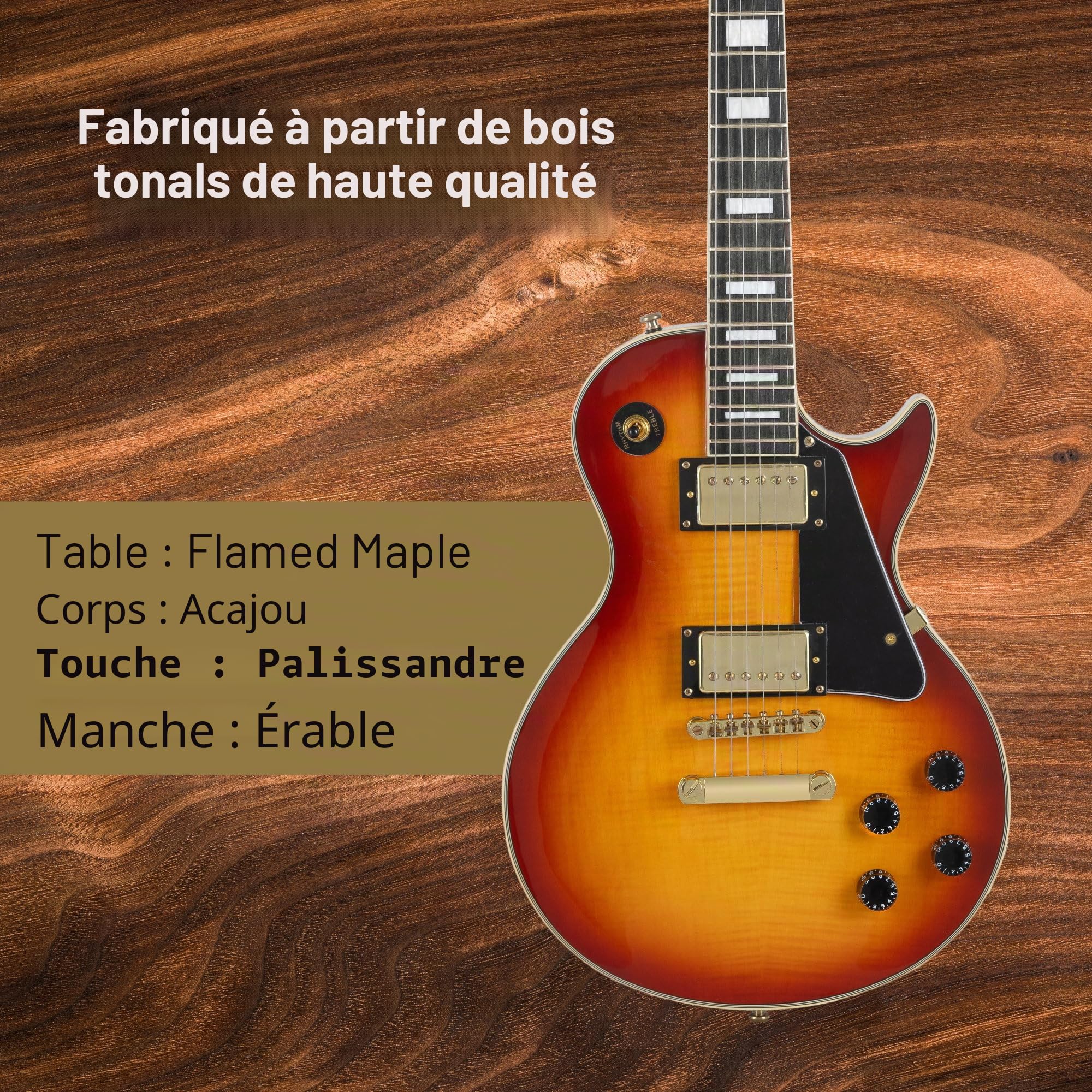 Rocktile Pro L-200OHB Guitare Électrique - Corps : Acajou - 2 Humbucker Pickups - Manche collé en érable - Touche en palissandre - Chevalet Tune-O-matic et Stop Bar Tailpiece - Orange Honey Burst
