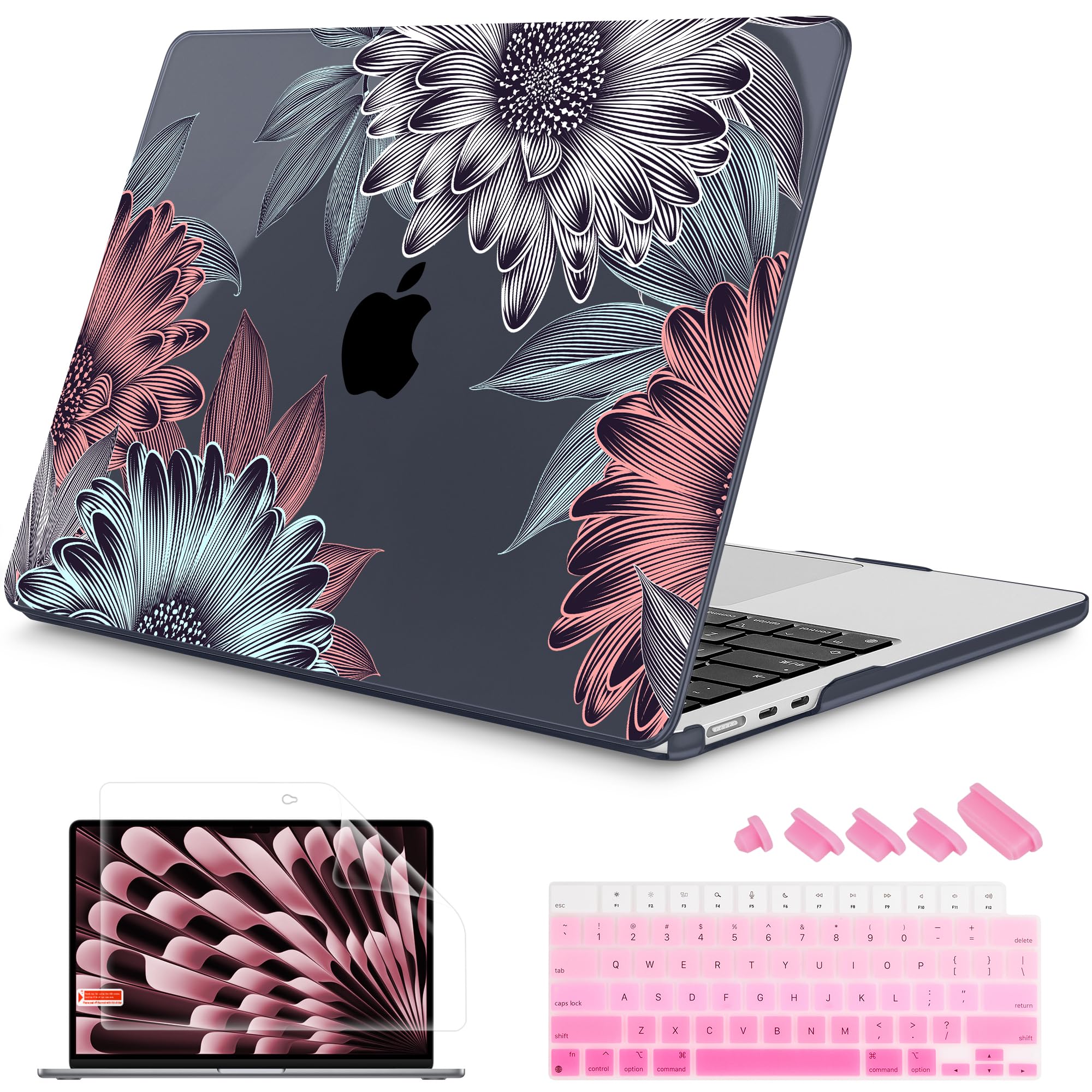 Mektron for 2026/2025/2024/2023 MacBook Air 15 INCH M5 A3448 /M4 A3241 /M3 A3114 /M2 A2941 Case, Printed Plastic Hard Shell Cover with 15.3" Liquid Retina Display Touch ID, Blooming Chrysanthemums