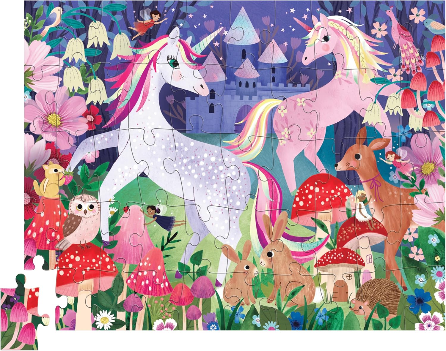 Crocodile Creek Jigsaw Puzzle, 50 Piece for Kids 3 Years and Up, Heavy-Duty House Shaped Box for Storage, Finished Puzzle Size 12 x 15 inches, Unicorn Castle